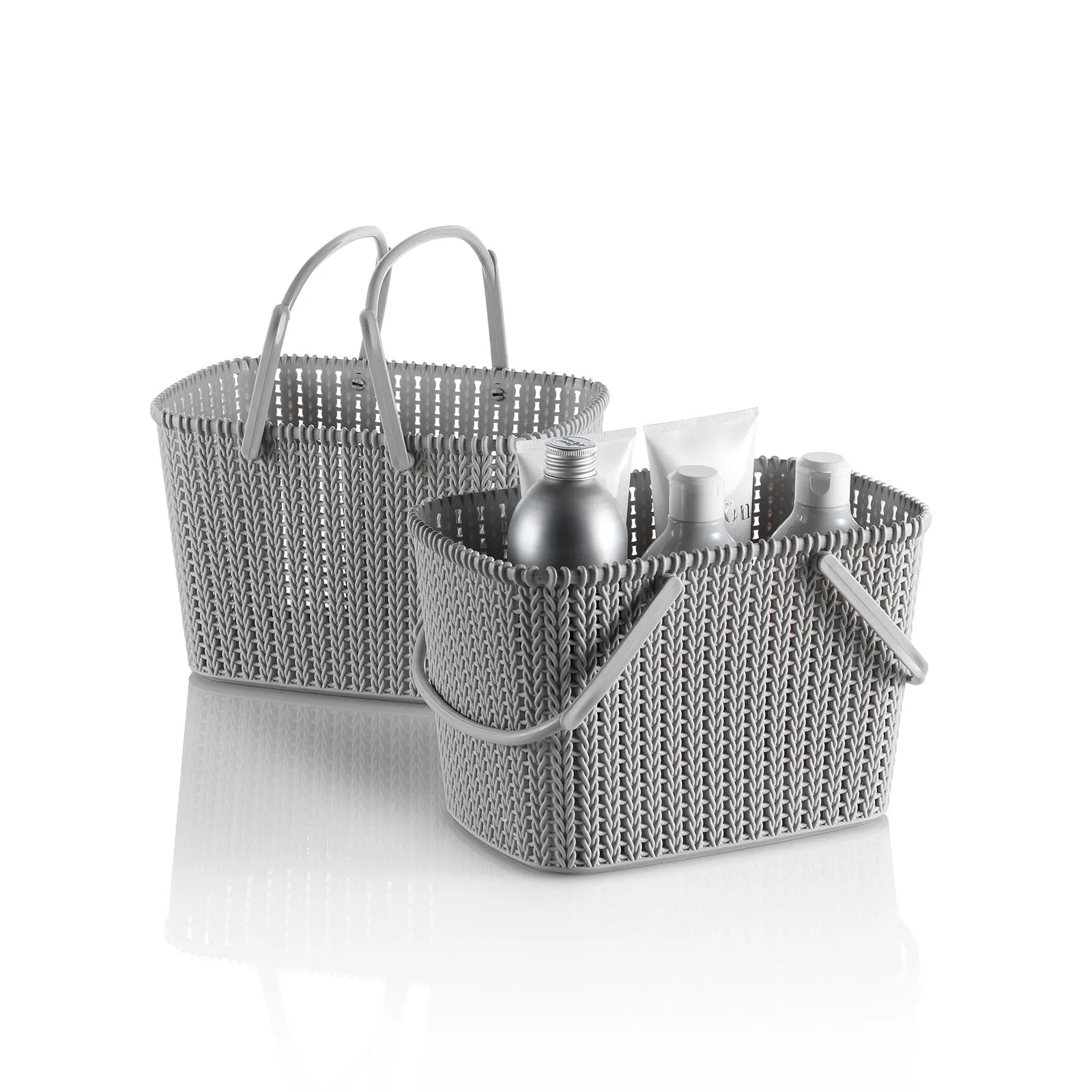 Set of 2 gray MARL storage baskets with handle