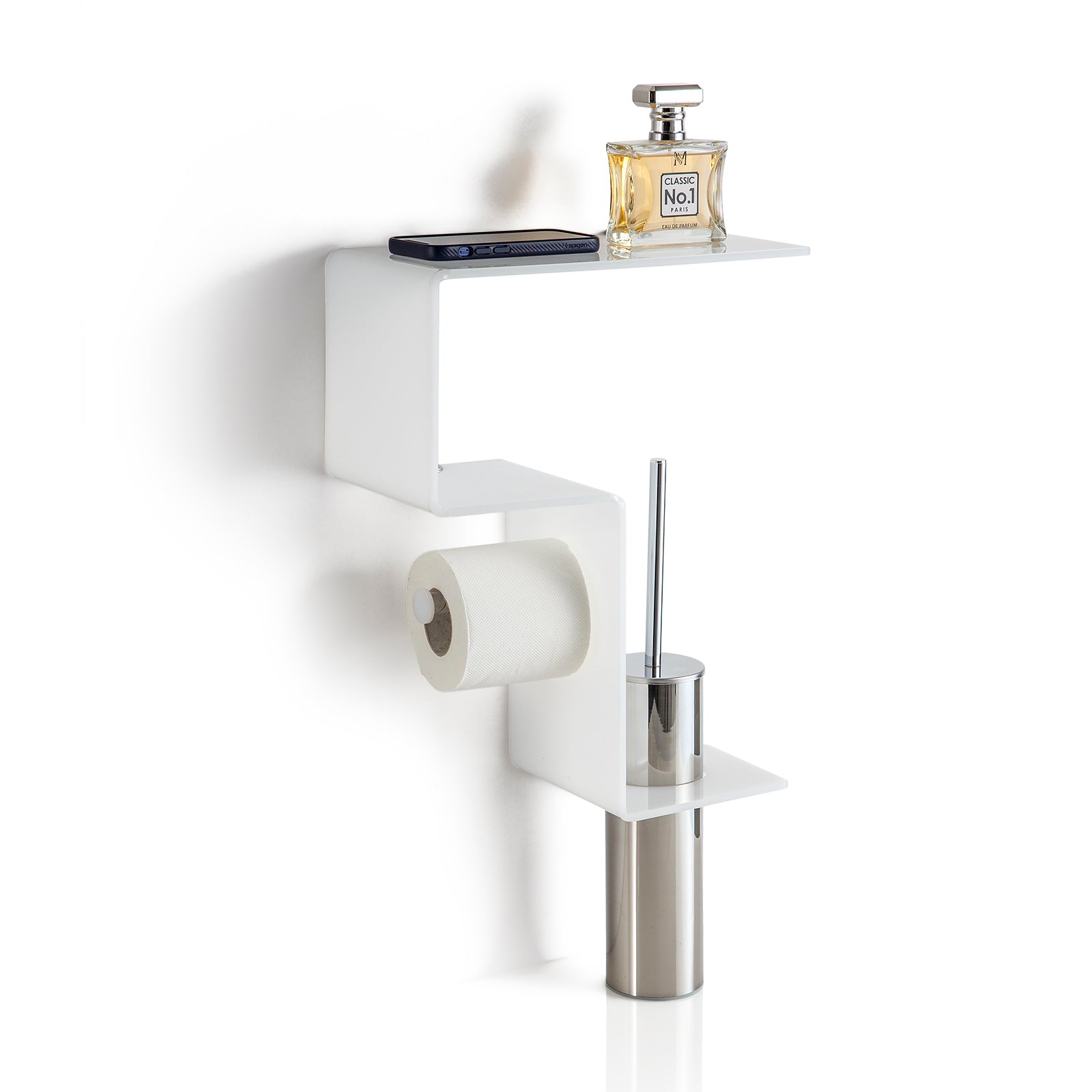 Mensola multifunzione per bagno da parete ACHILLE bianco - 2