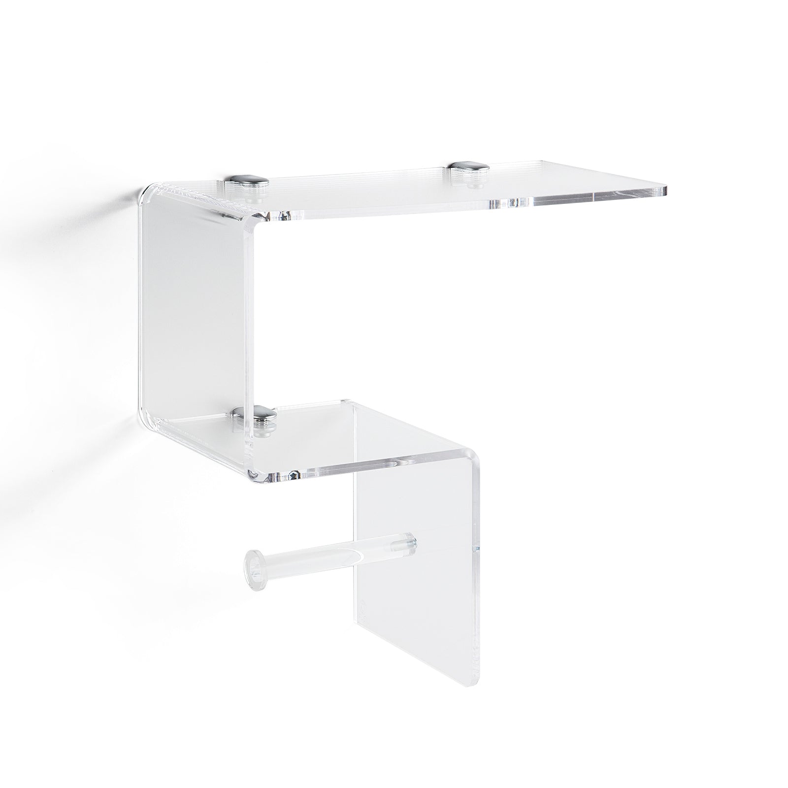 ACHILLE transparentes Badezimmerregal zur Wandmontage mit Rollenhalter