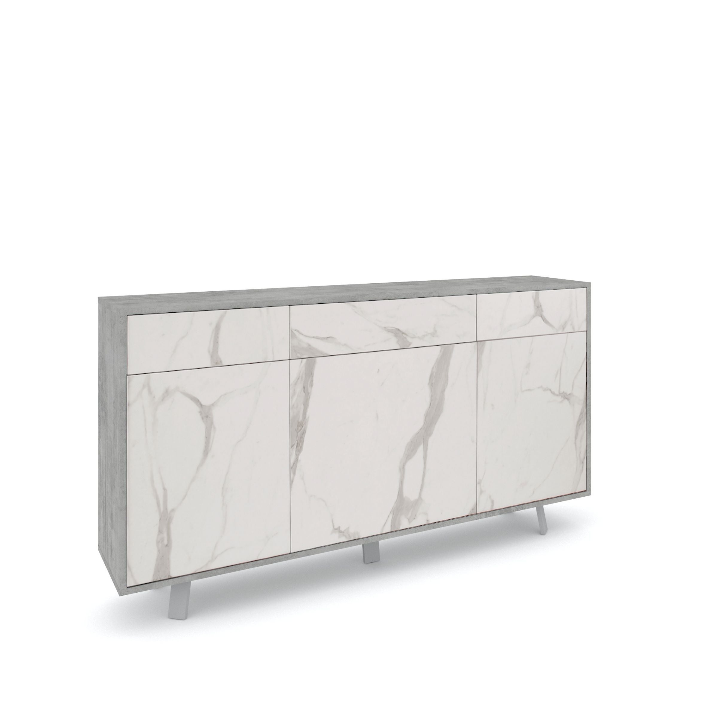 Credenza 3 ante/3 cassetti VILINUS cemento/marmo calacatta