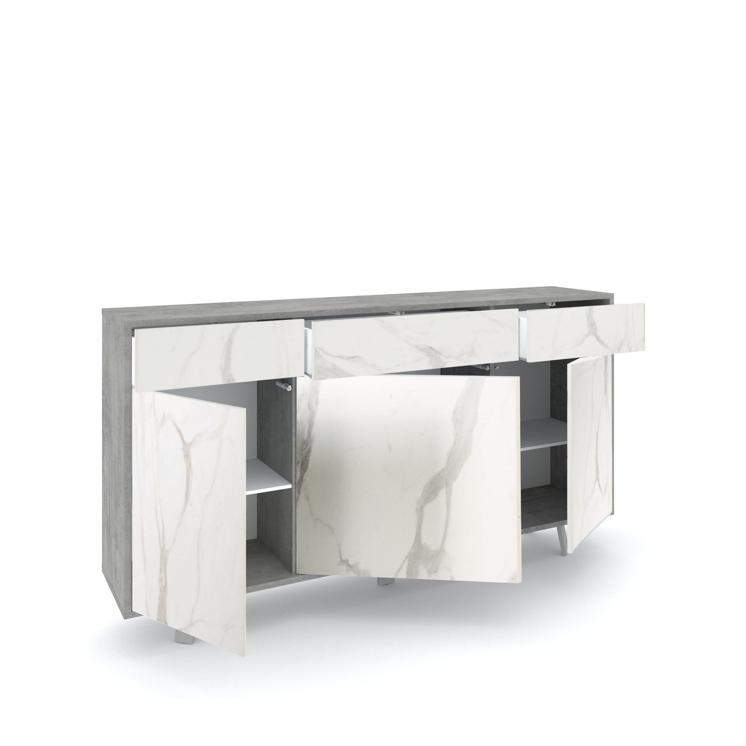 Credenza 3 ante/3 cassetti VILINUS cemento/marmo calacatta - 2