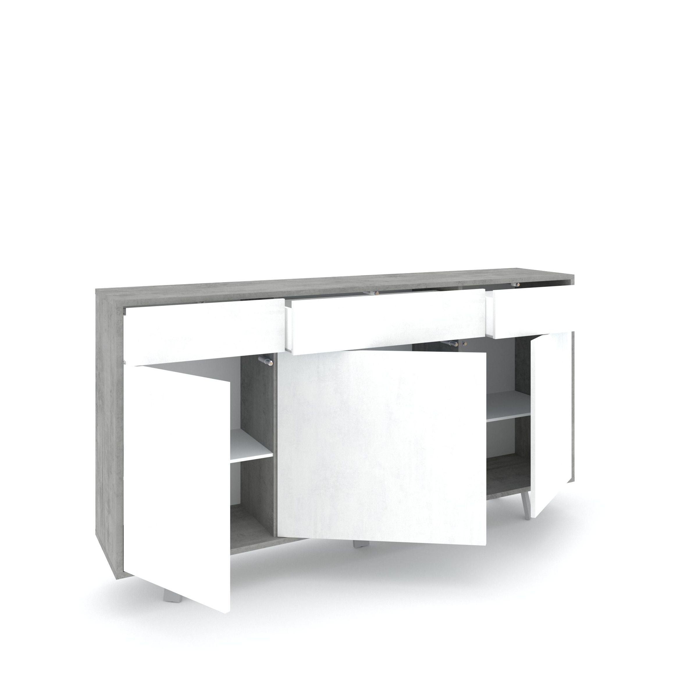 Credenza 3 ante/3 cassetti VILINUS cemento/bianco pietra - 2