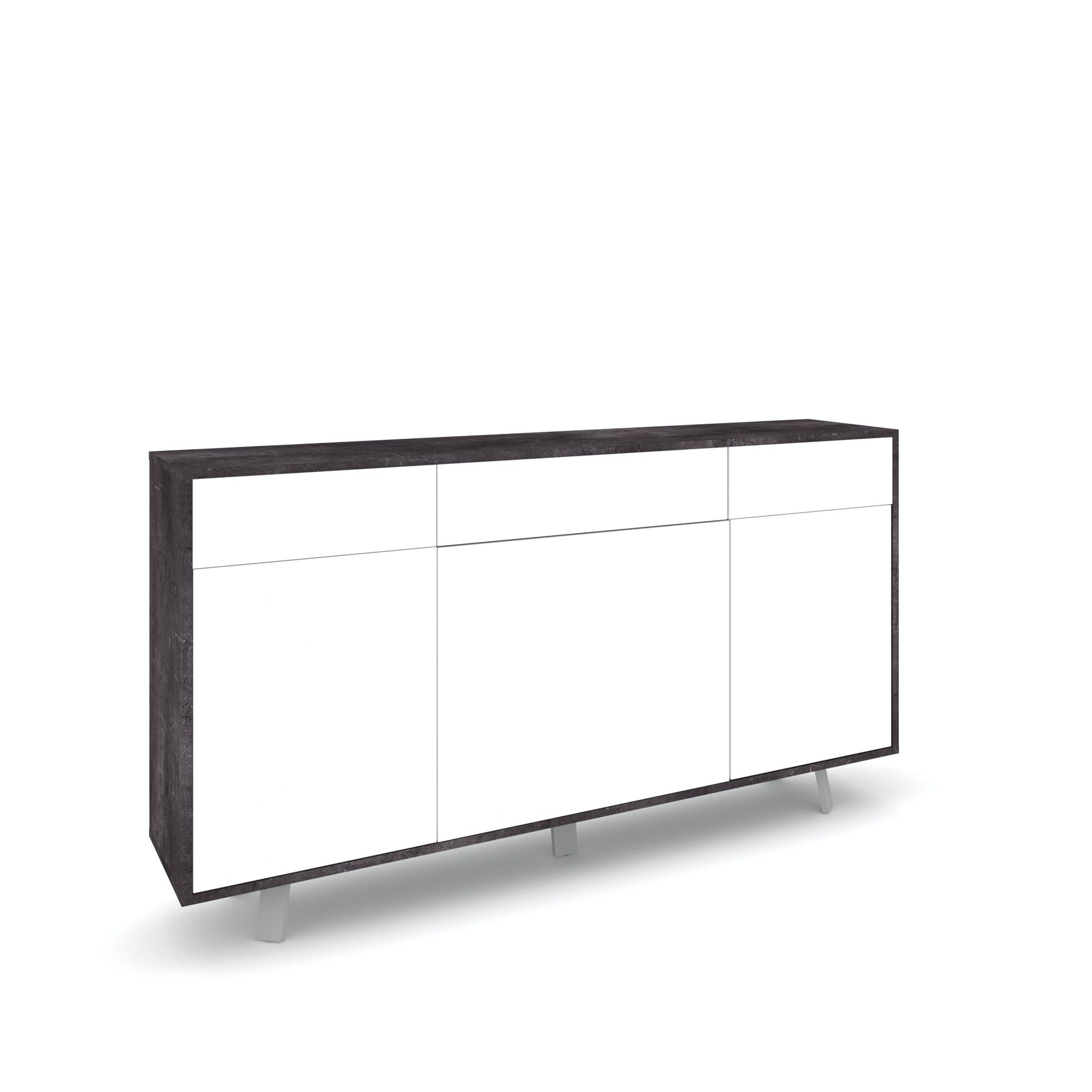 Credenza 3 ante/3 cassetti VILINUS nero pietra/bianco pietra