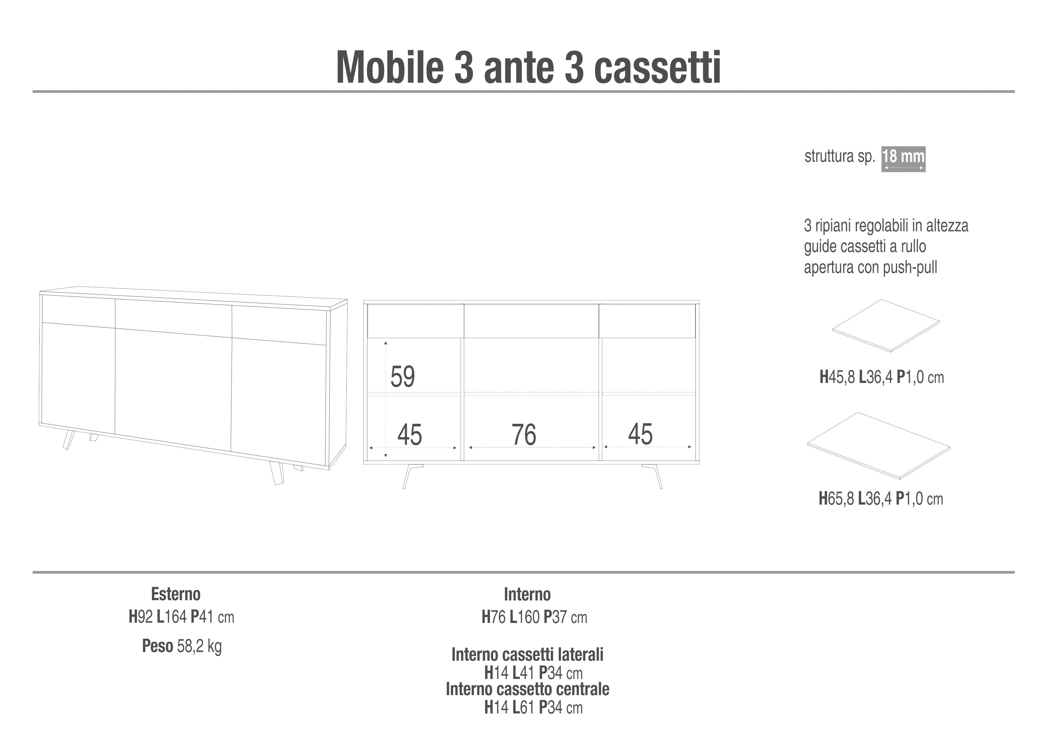 Credenza 3 ante/3 cassetti VILINUS bianco pietra/marmo calacatta - 3