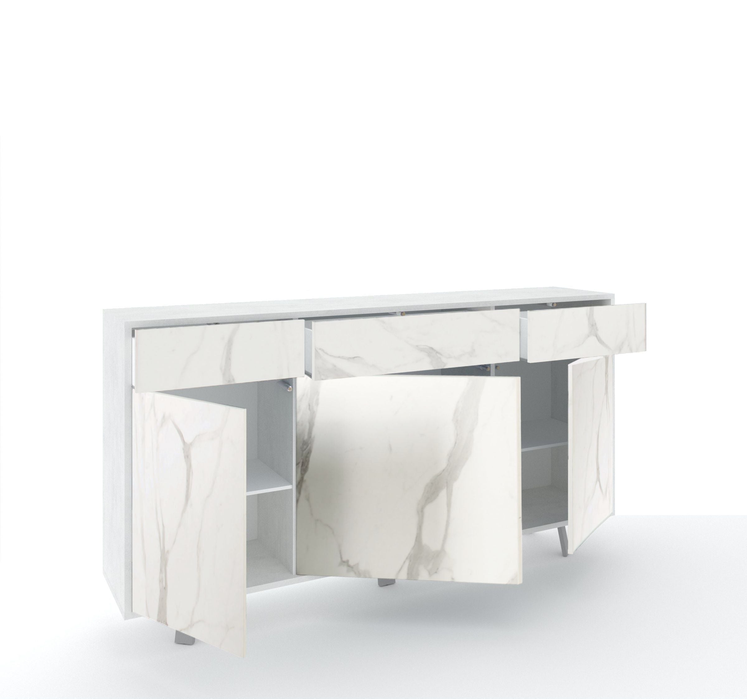 Credenza 3 ante/3 cassetti VILINUS bianco pietra/marmo calacatta - 2
