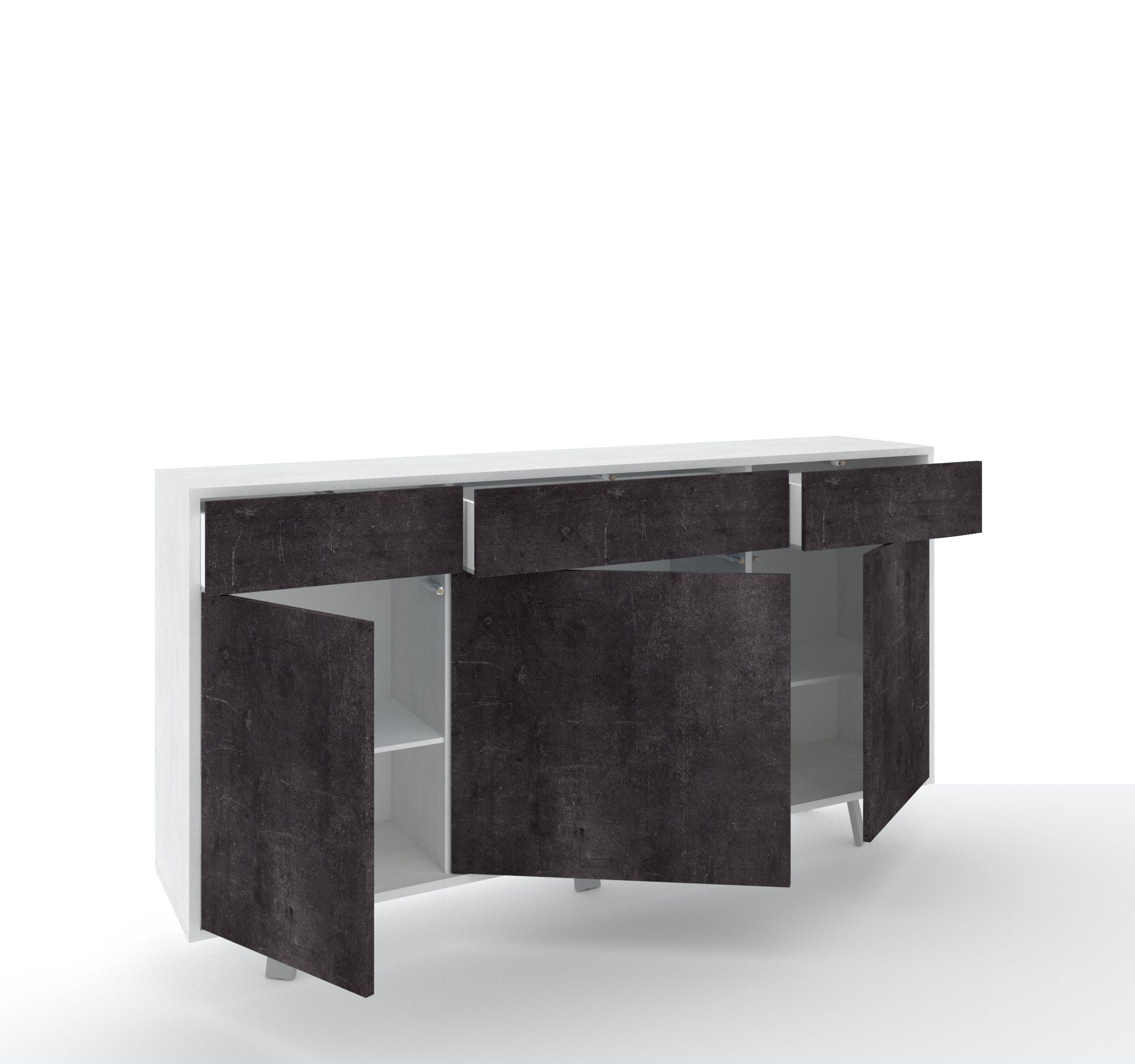 Credenza 3 ante/3 cassetti VILINUS bianco pietra/nero pietra - 2