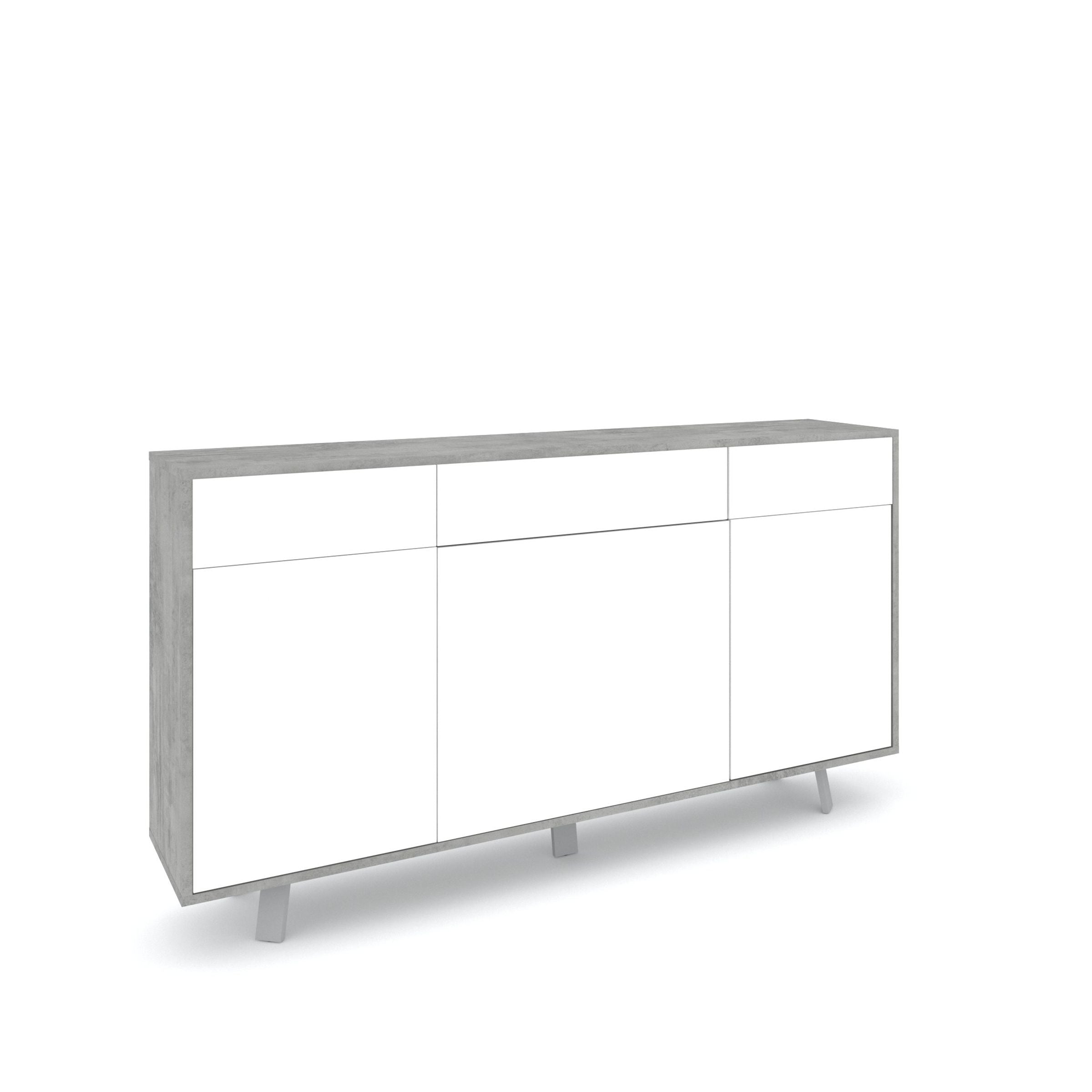 Credenza 3 ante/3 cassetti VILINUS cemento/bianco lucido