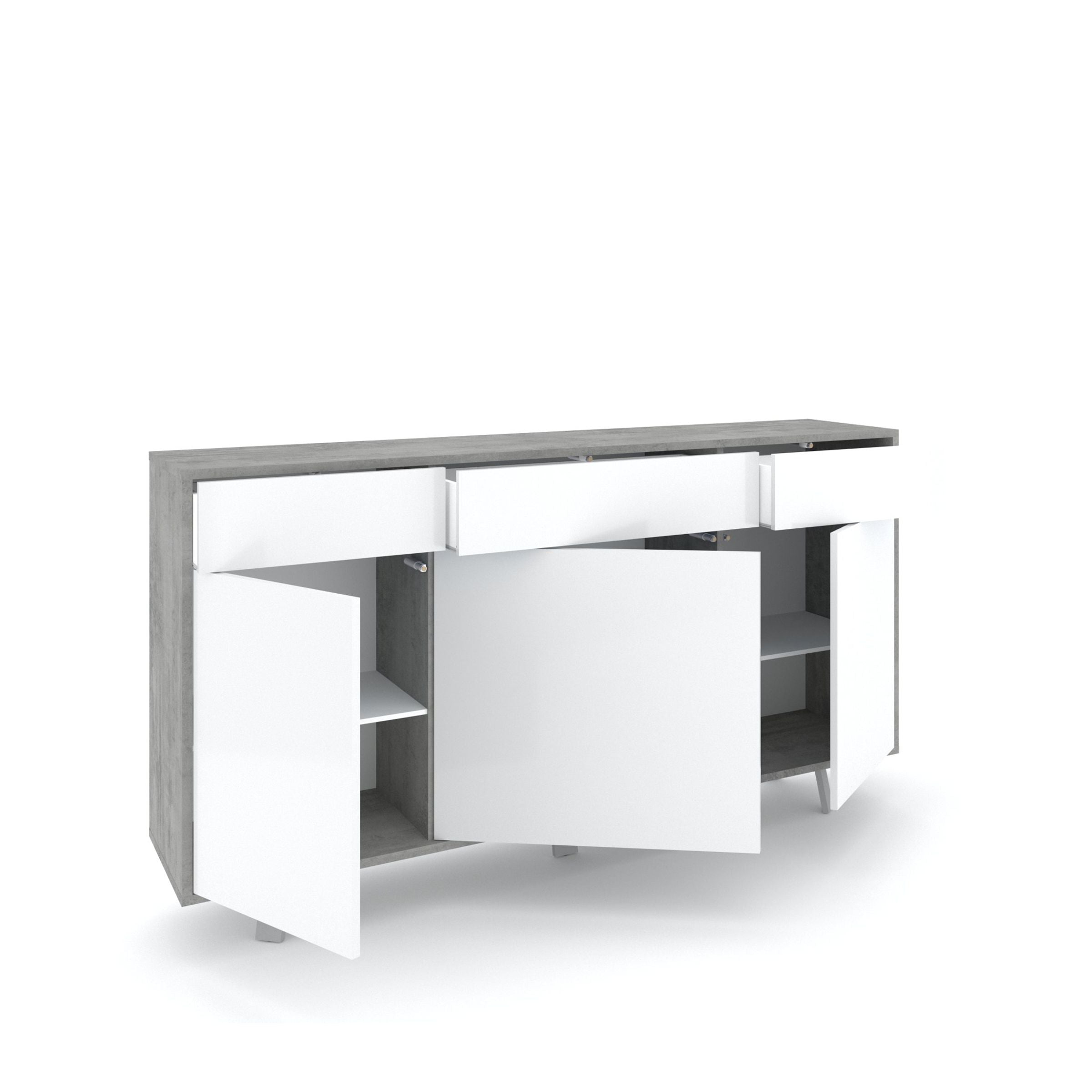 Credenza 3 ante/3 cassetti VILINUS cemento/bianco lucido - 2