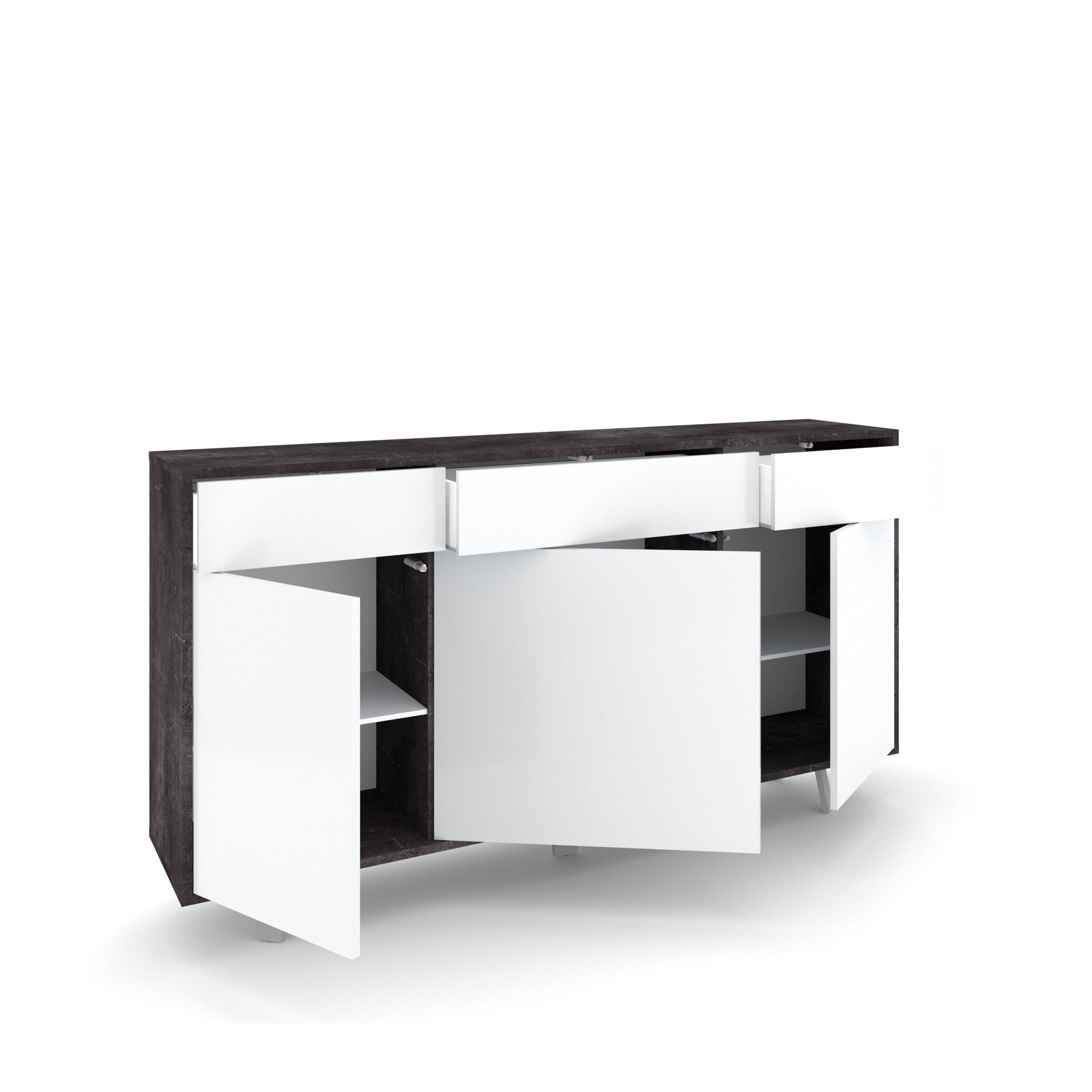Credenza 3 ante/3 cassetti VILINUS nero pietra/bianco lucido - 2
