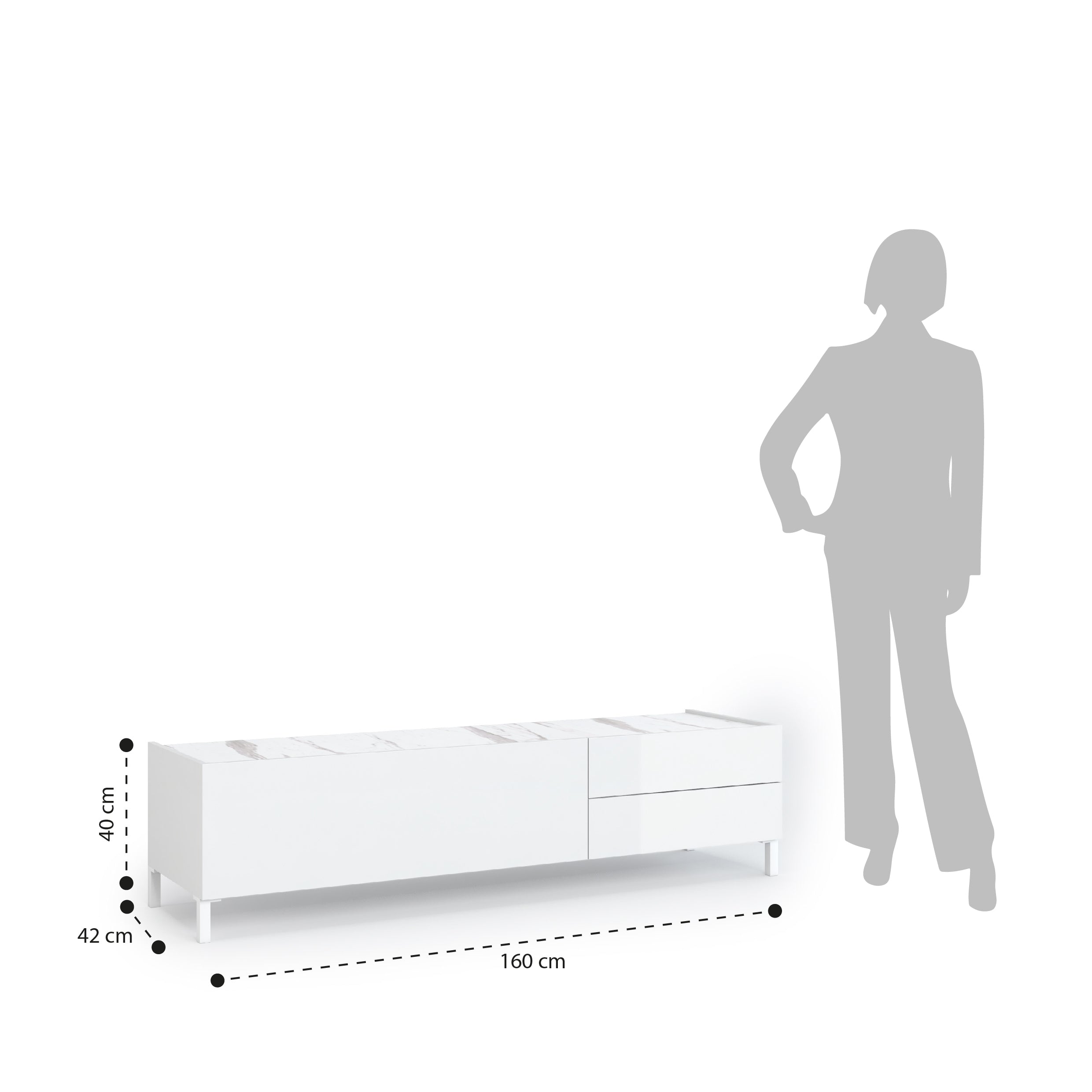 KENNETH TV stand glossy white/Calacatta marble