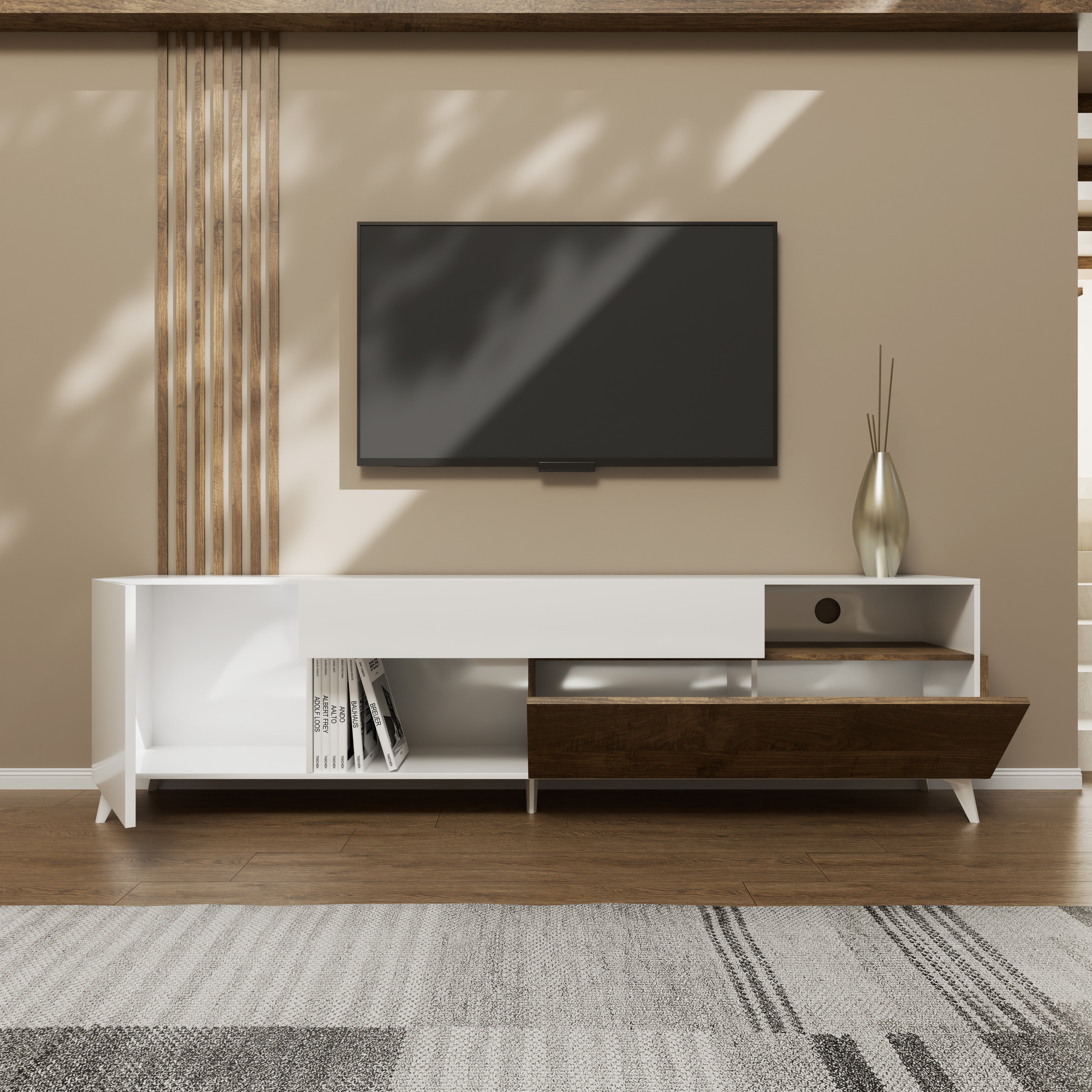 Porta TV NIZZA-B bianco lucido/mercure