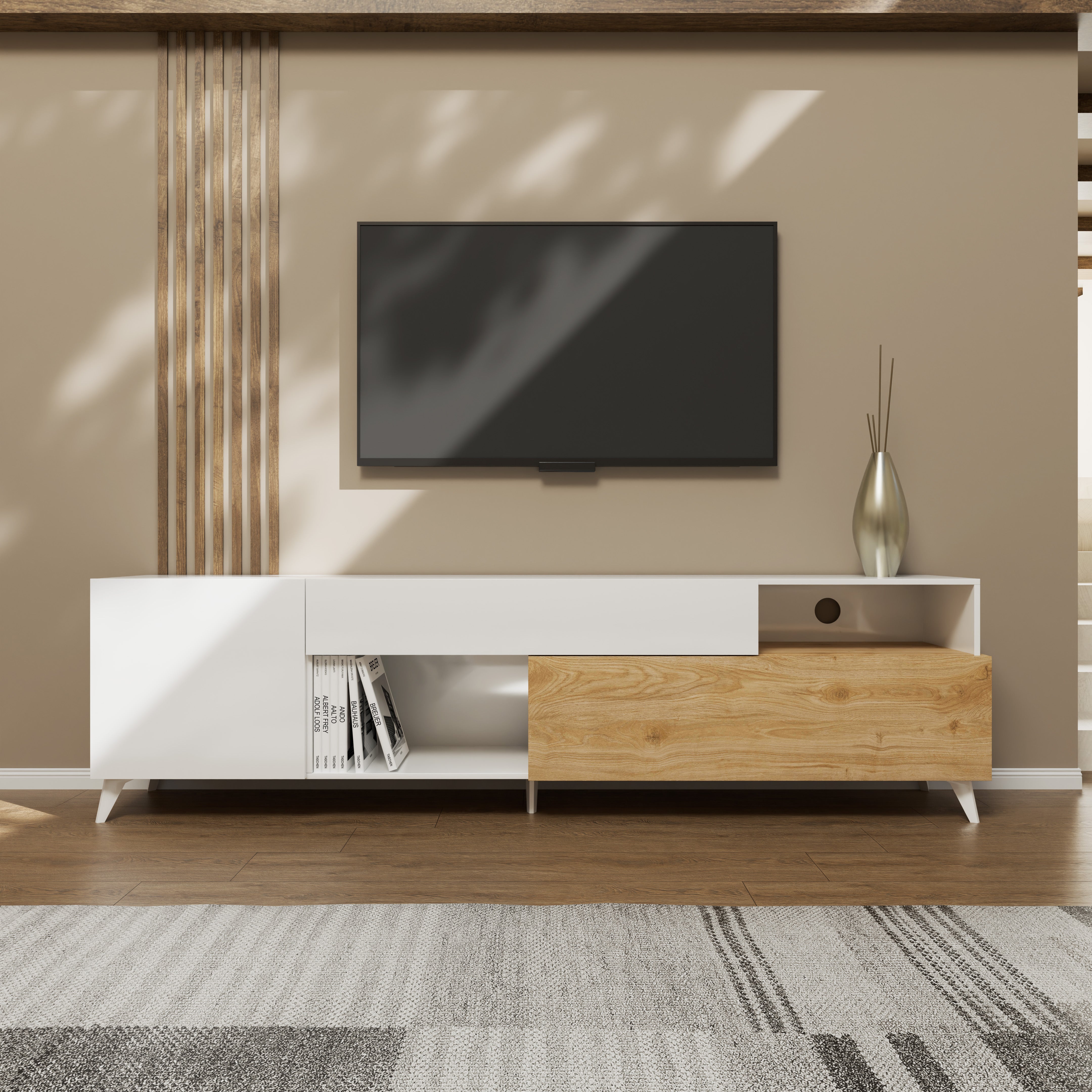 Porta TV NIZZA-B bianco lucido/cadiz