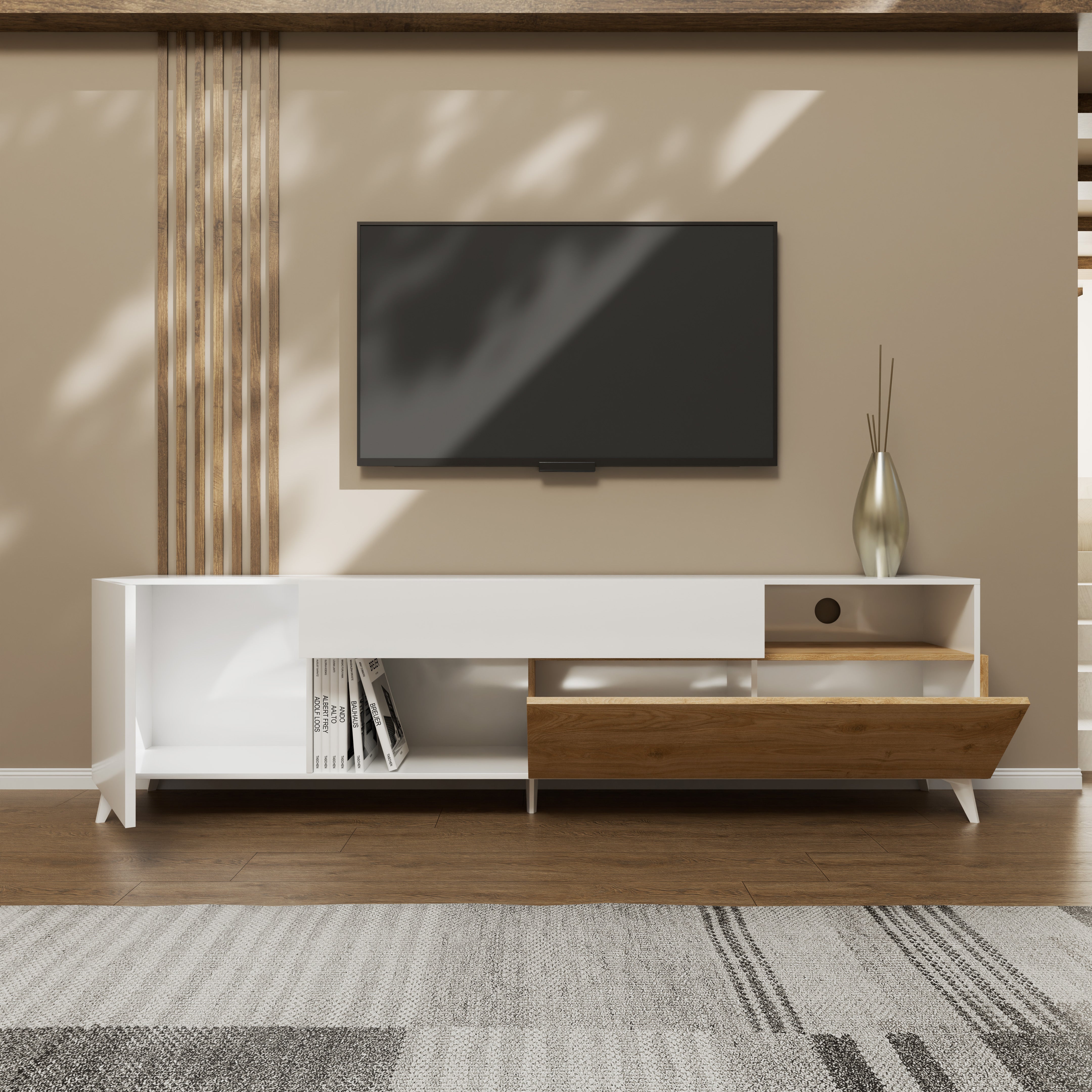 Porta TV NIZZA-B bianco lucido/cadiz