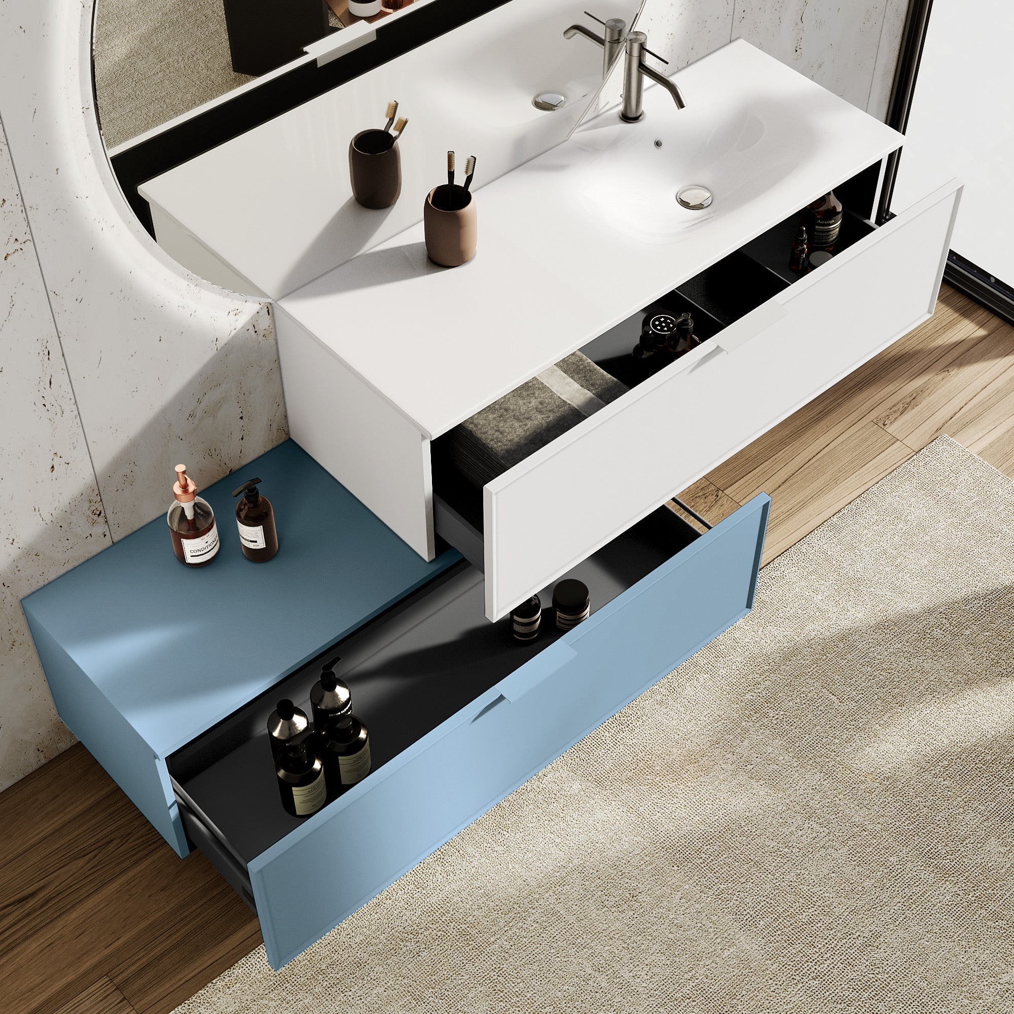 Composizione vasca DX CUPIDO-54 bianco/azzurro tiffany