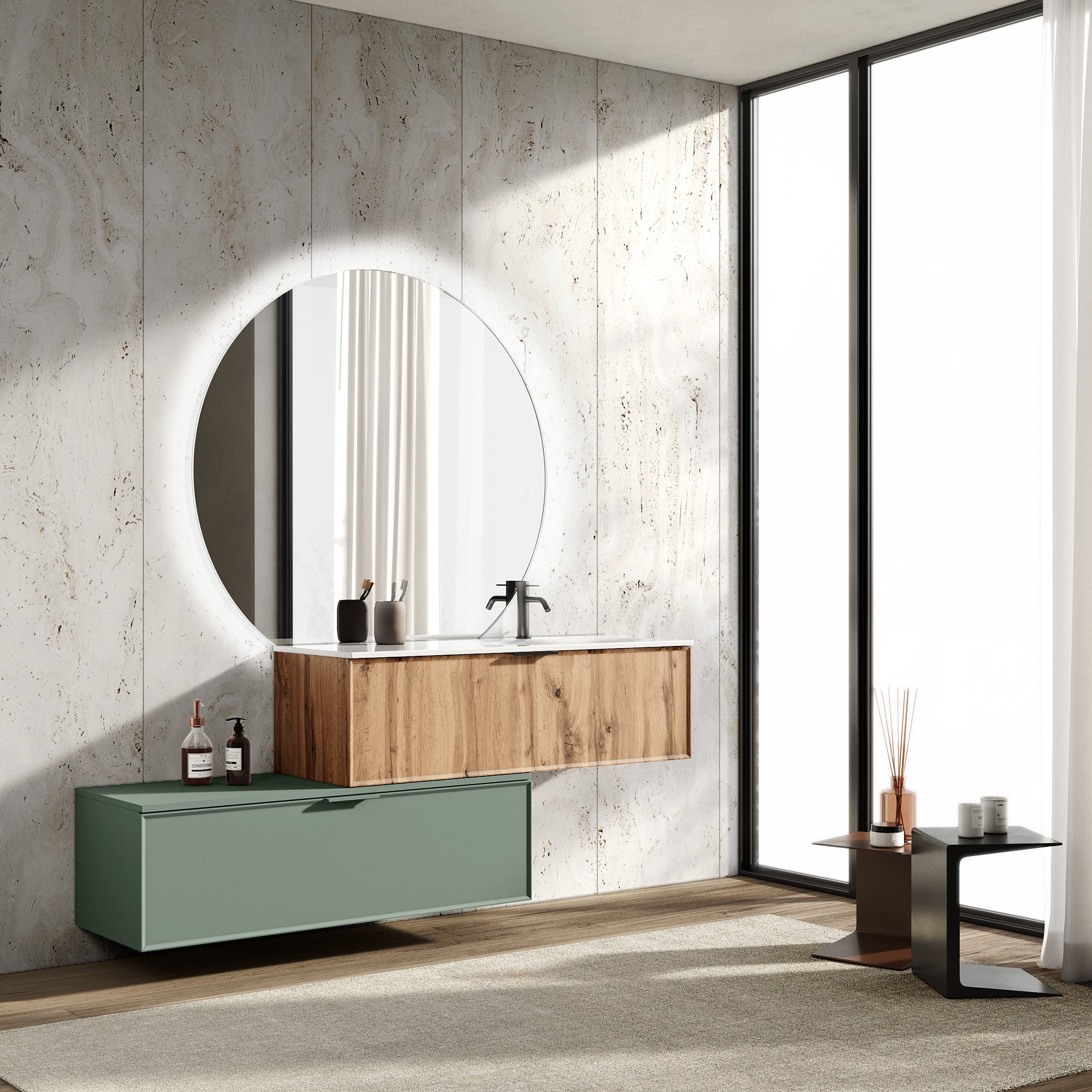 Composizione vasca DX CUPIDO-54 quercia/verde salvia