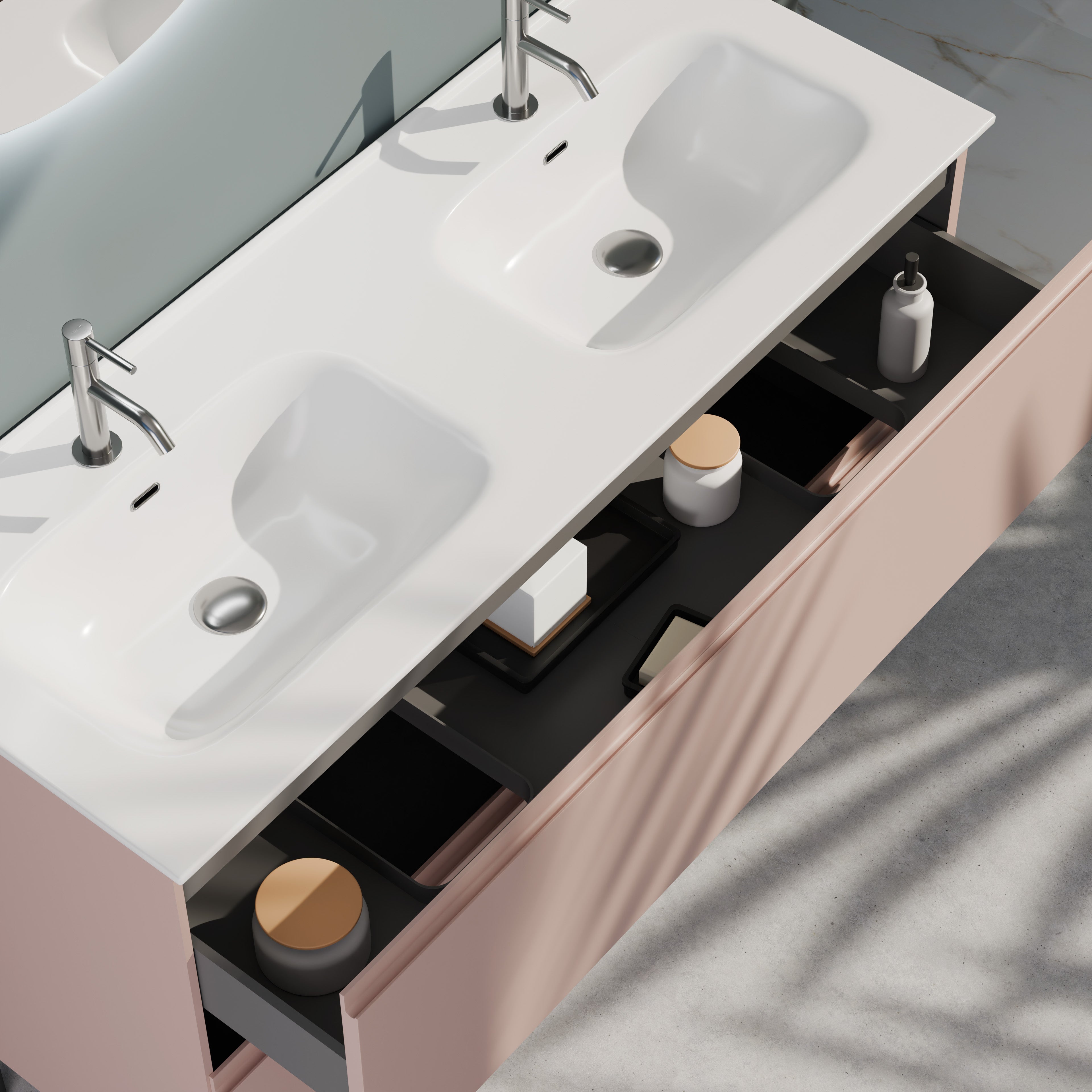 Composizione a terra doppia vasca GALILEO-76 rosa cipria