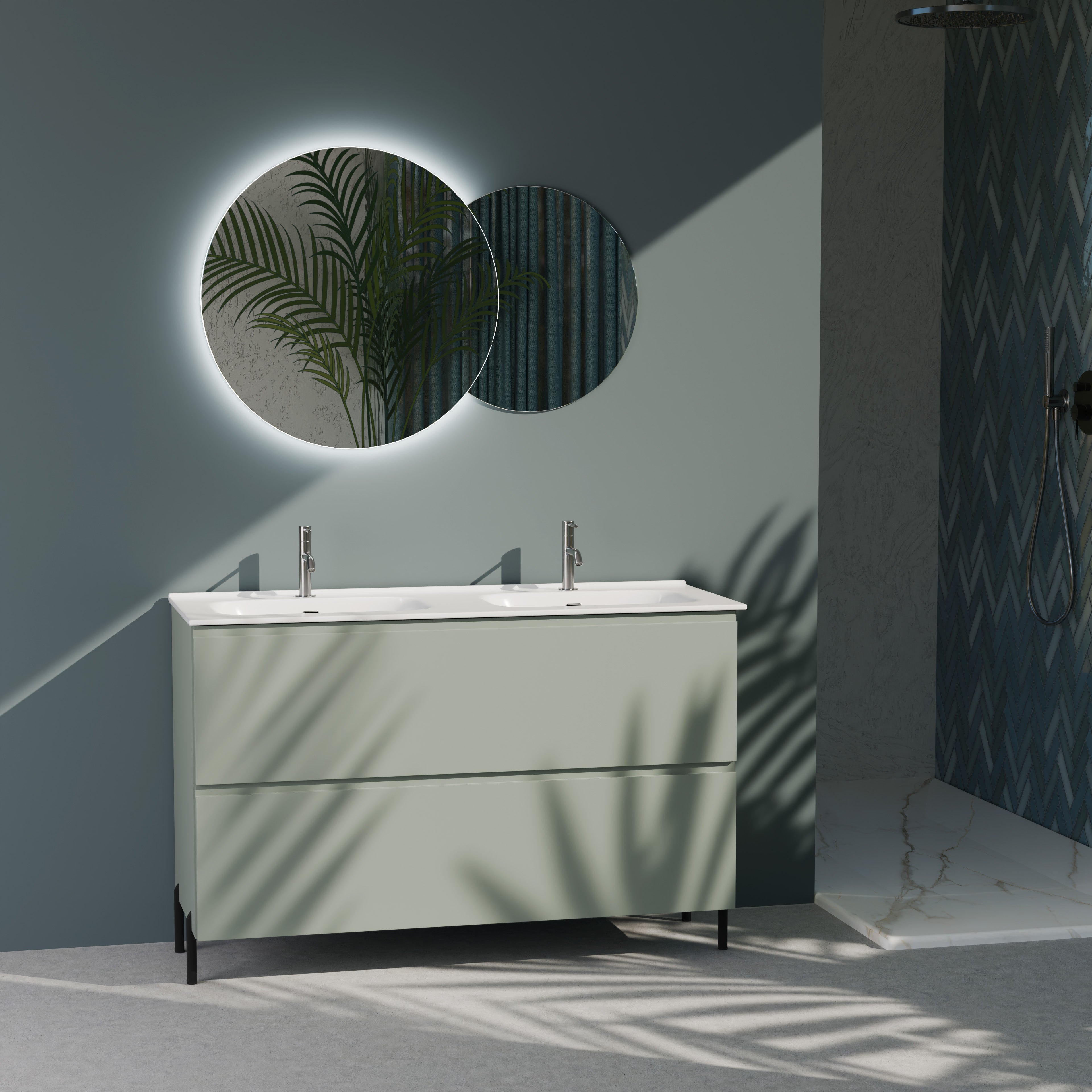 Composizione a terra doppia vasca GALILEO-76 verde salvia