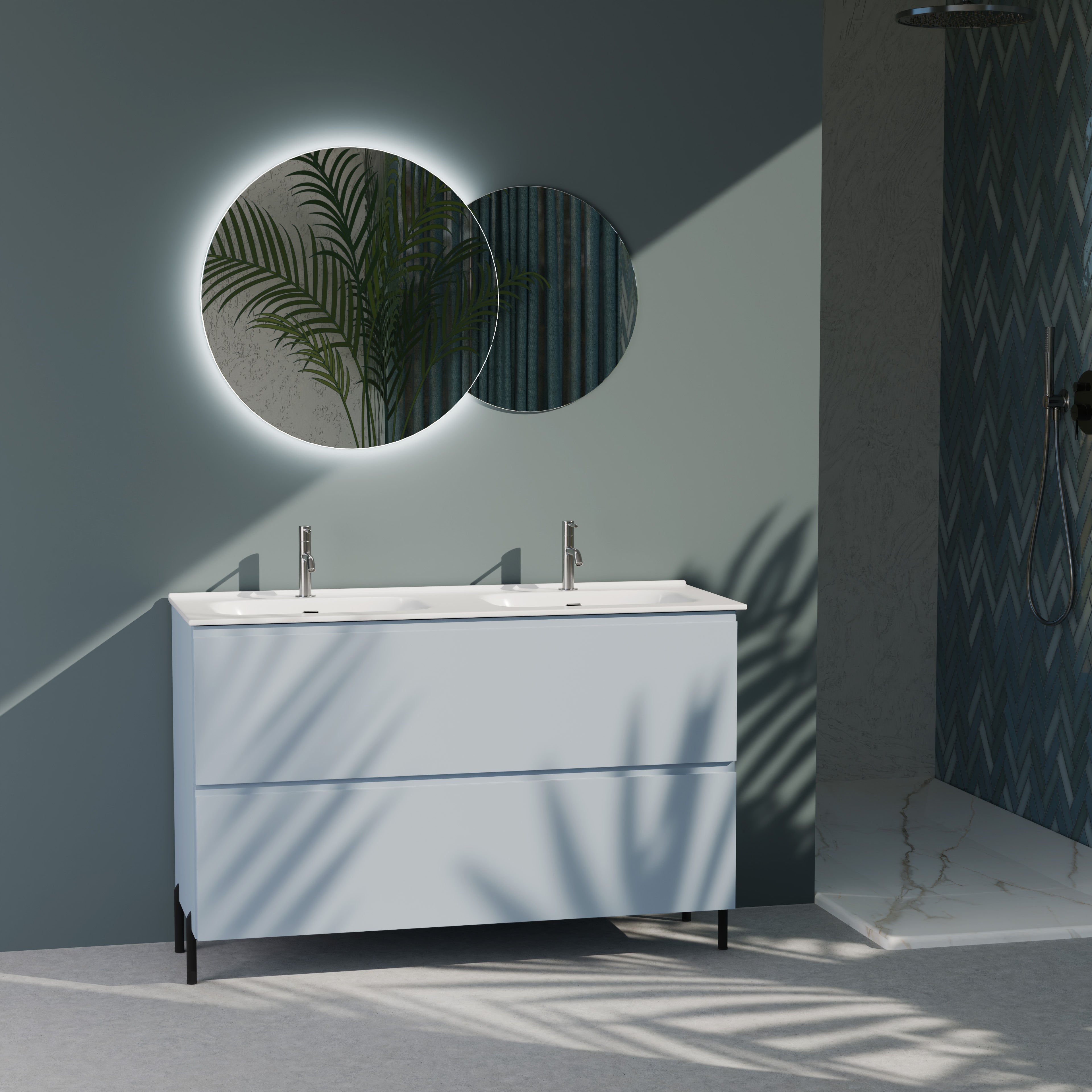 Composizione a terra doppia vasca GALILEO-76 azzurro tiffany