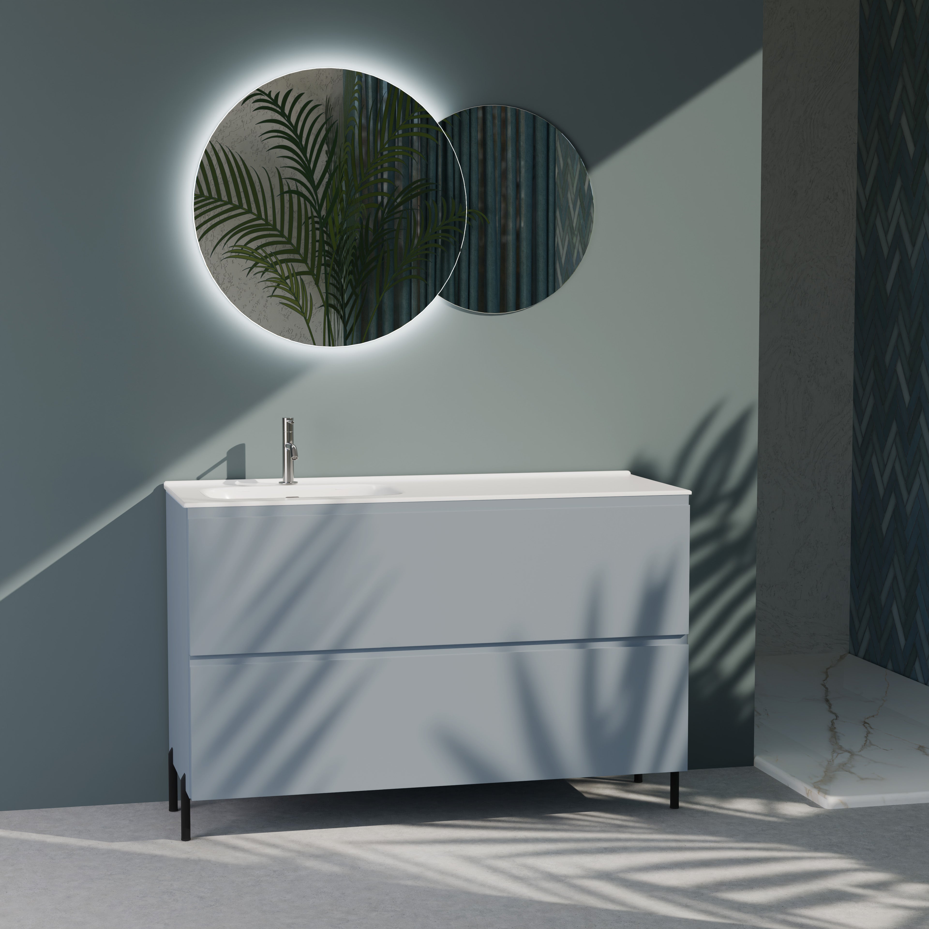 Composizione a terra vasca SX GALILEO-78 azzurro tiffany