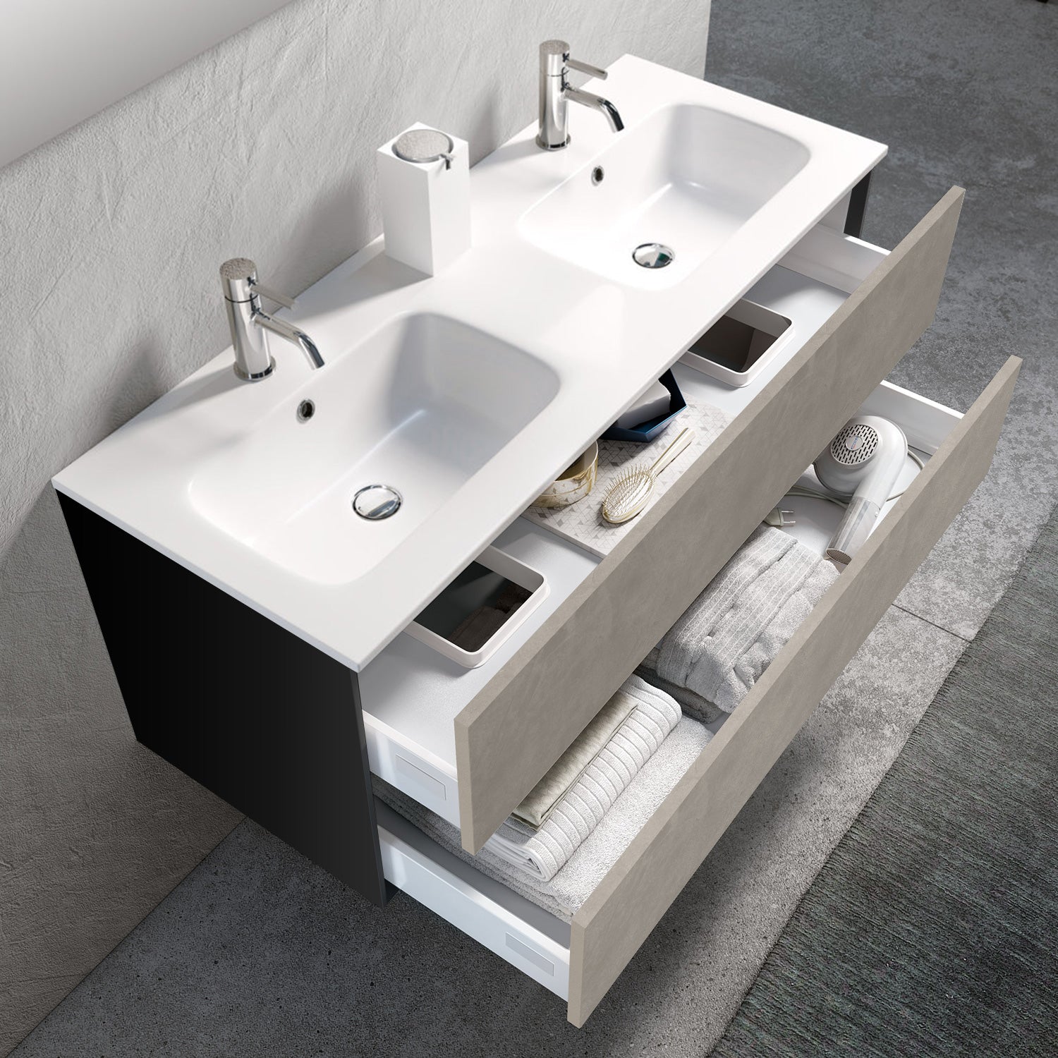 Composizione doppia vasca AGO avana pietra