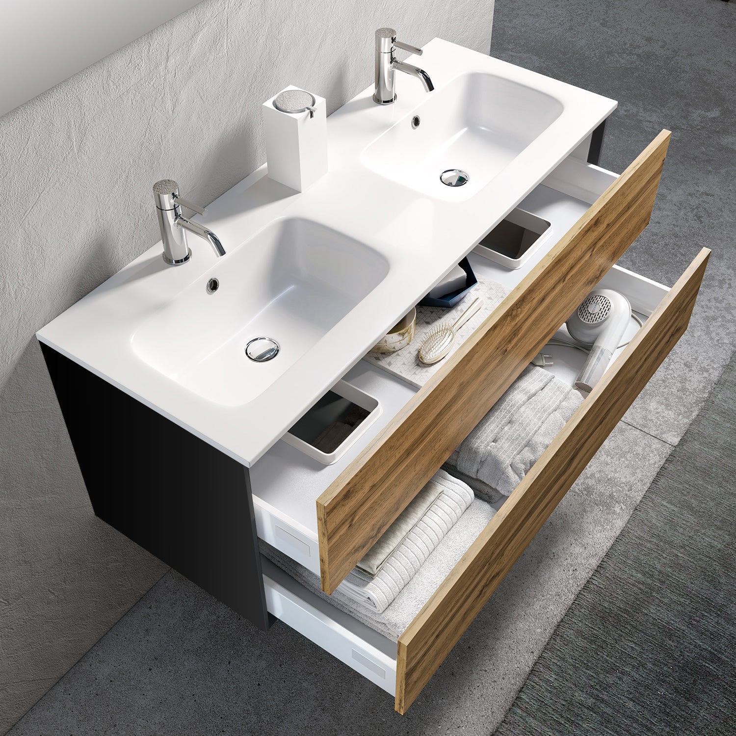 Composizione doppia vasca AGO quercia