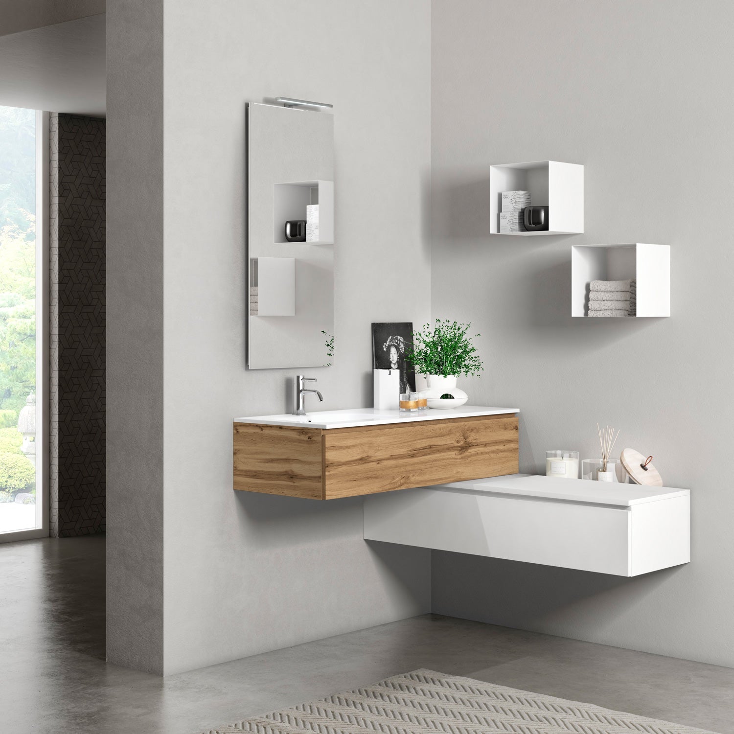 Composizione vasca SX YOKA-07 quercia/bianco