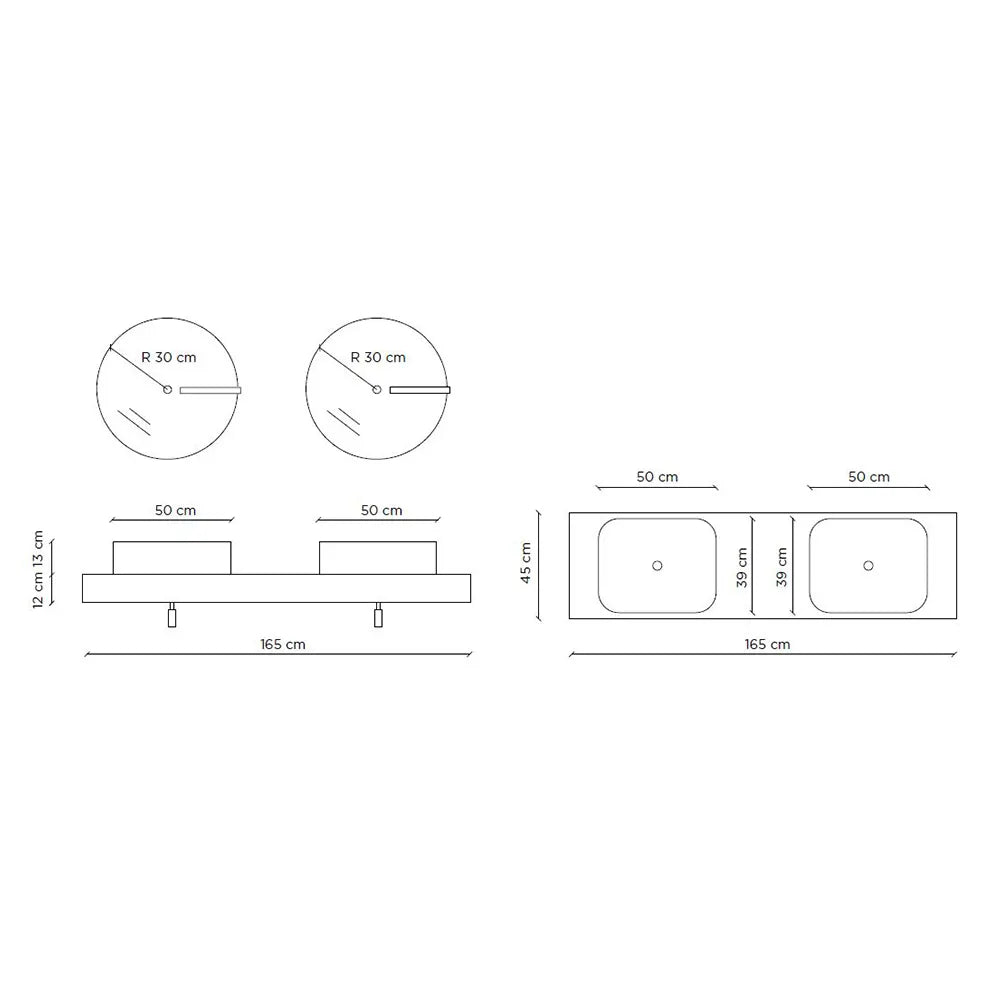 Double washbasin composition 8 pieces YOKA oak 165cm