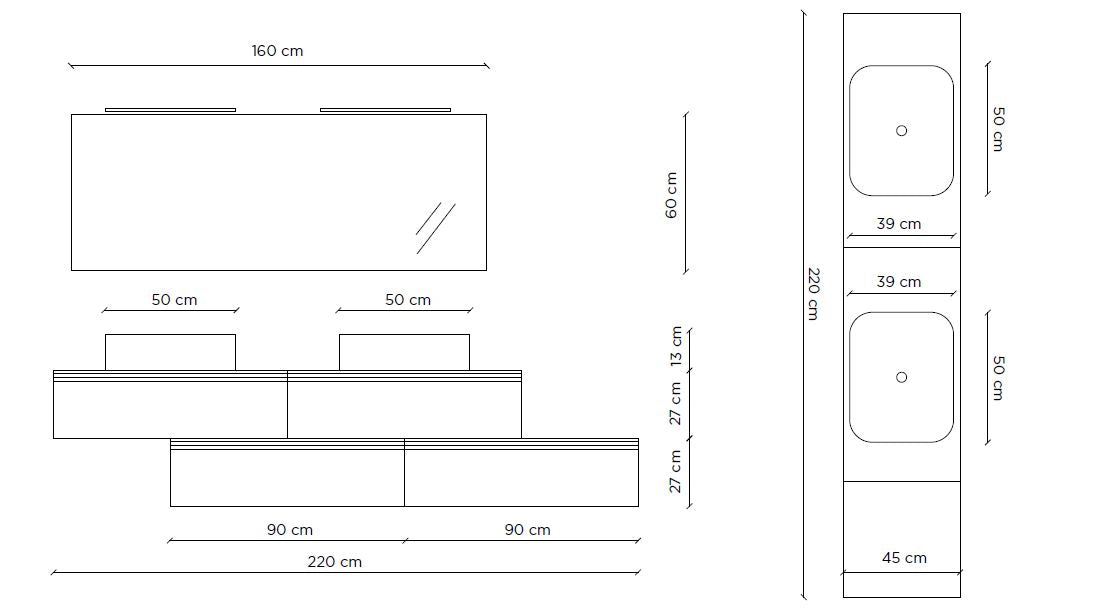 Composizione doppio lavabo YOKA-16 bianco pietra
