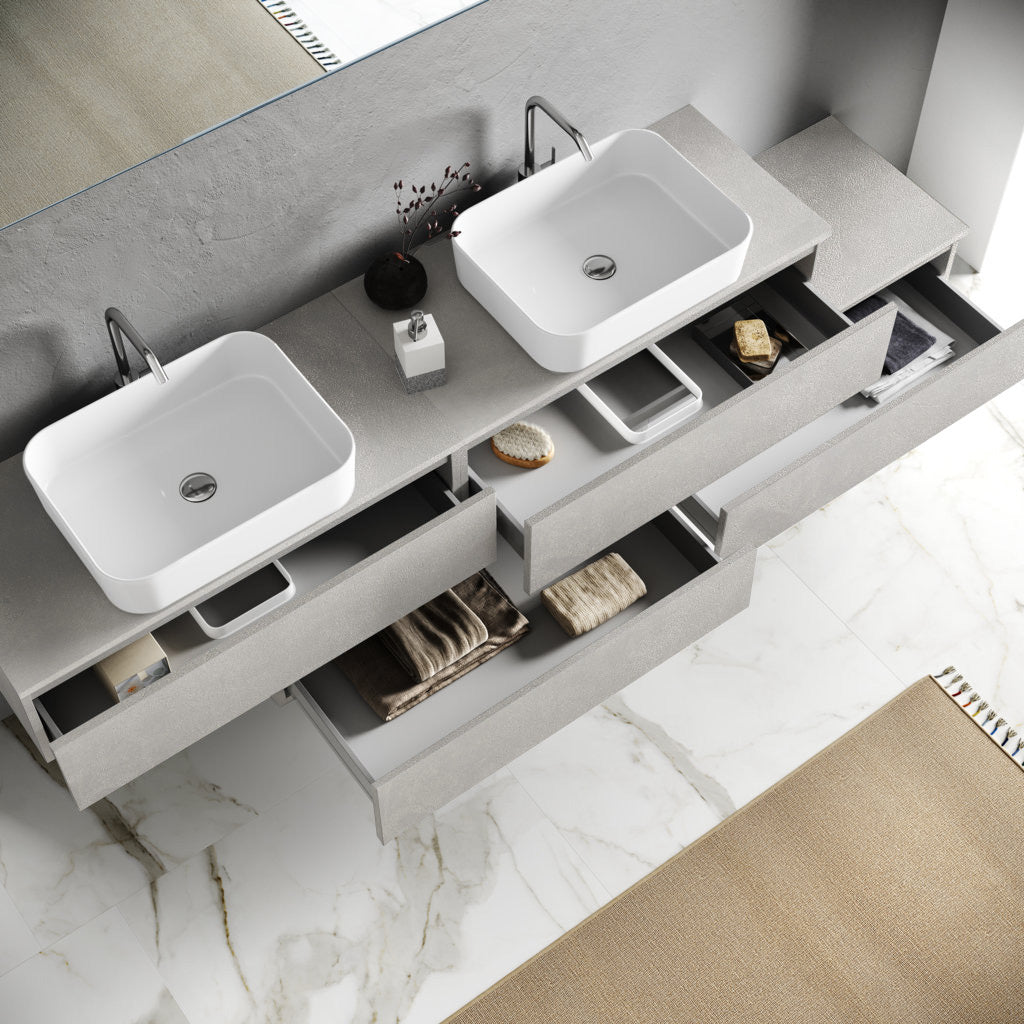Composizione doppio lavabo YOKA-16 bianco pietra