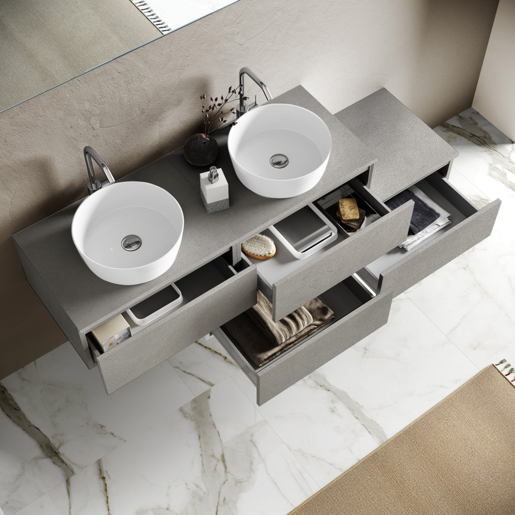 Composizione doppio lavabo YOKA-19 bianco pietra