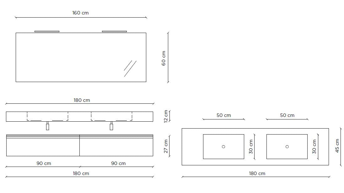 Composizione doppio lavabo YOKA-22 marmo carrara/bianco pietra