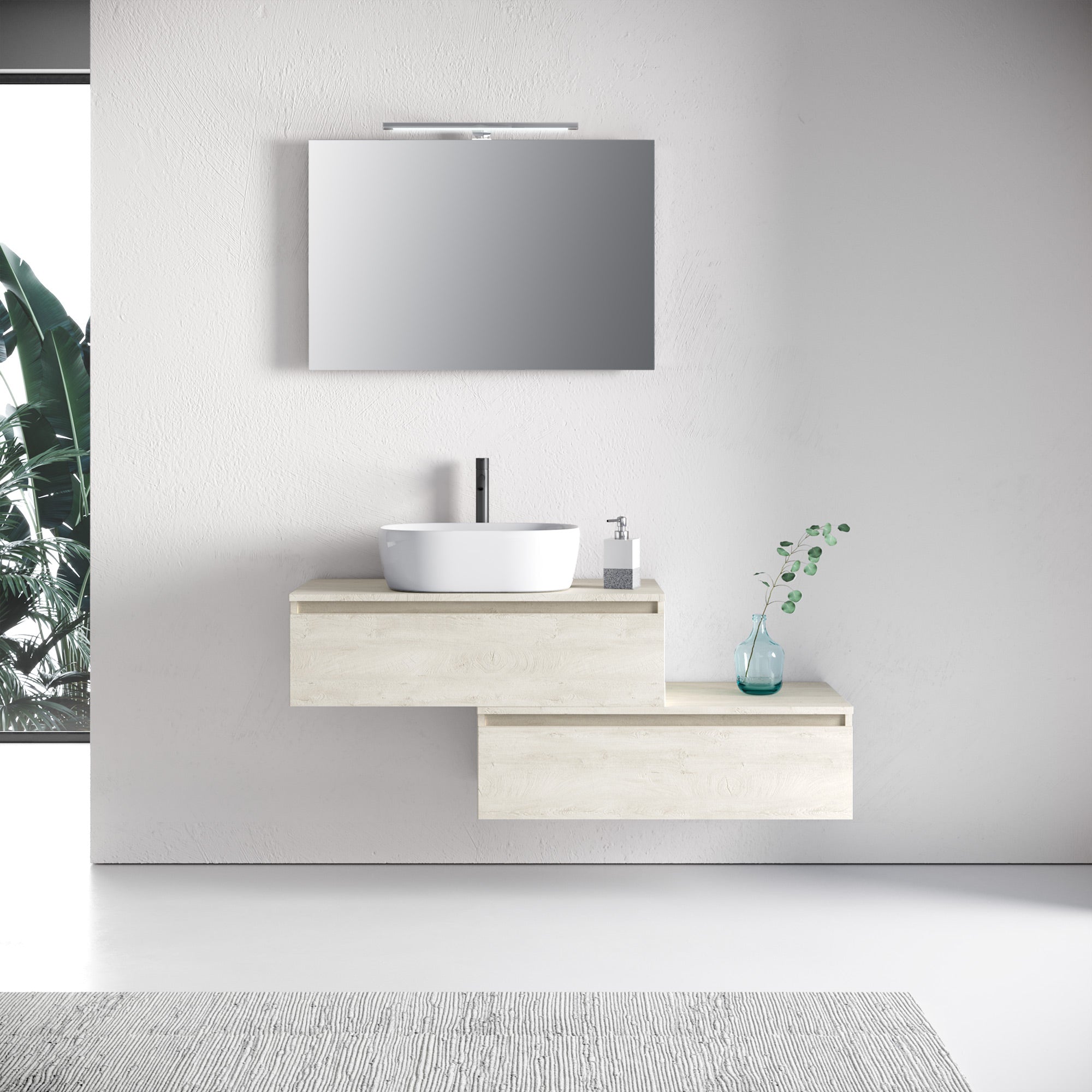 Composizione doppio lavabo 9 pezzi YOKA rovere alaska