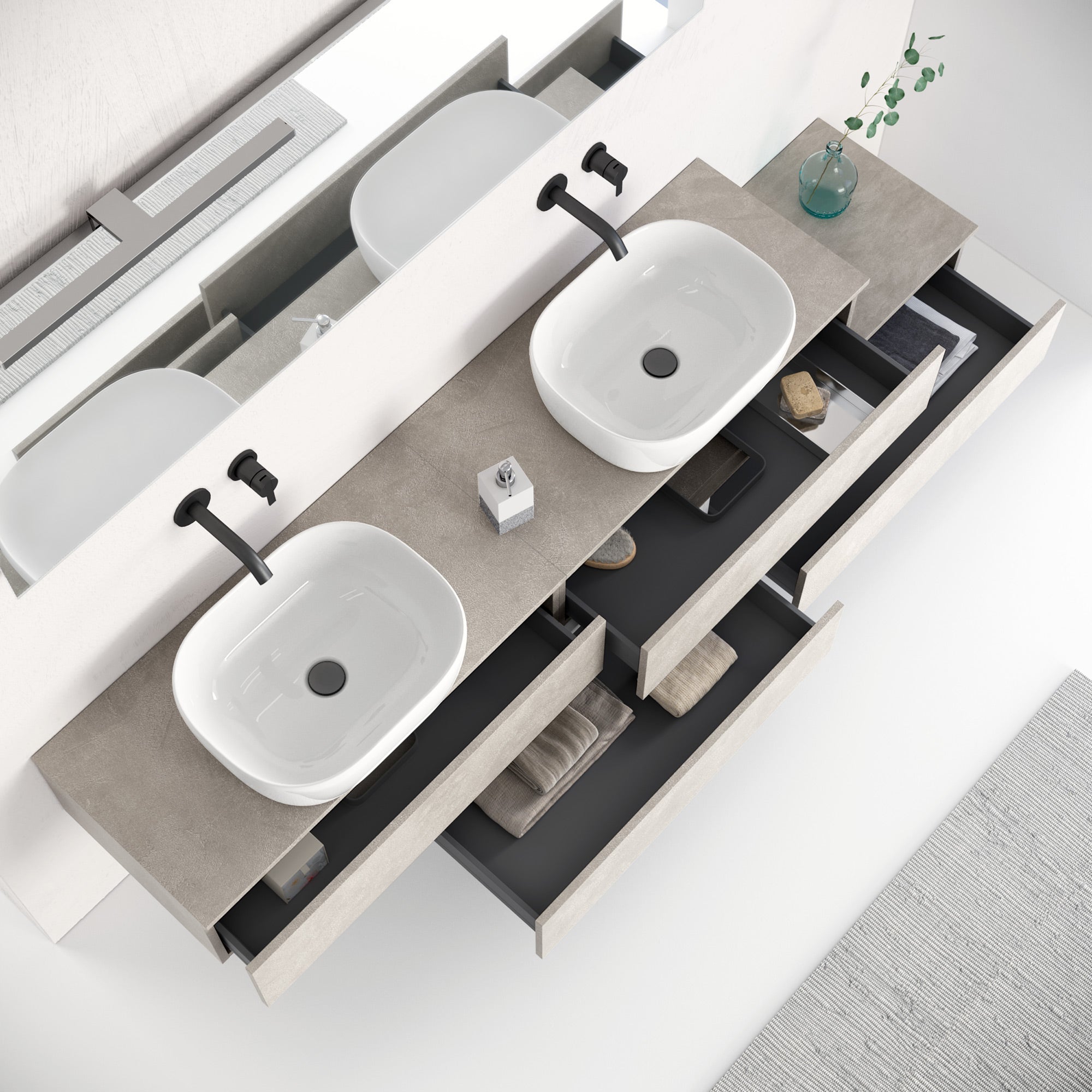 Composizione doppio lavabo 9 pezzi YOKA avana pietra - 2