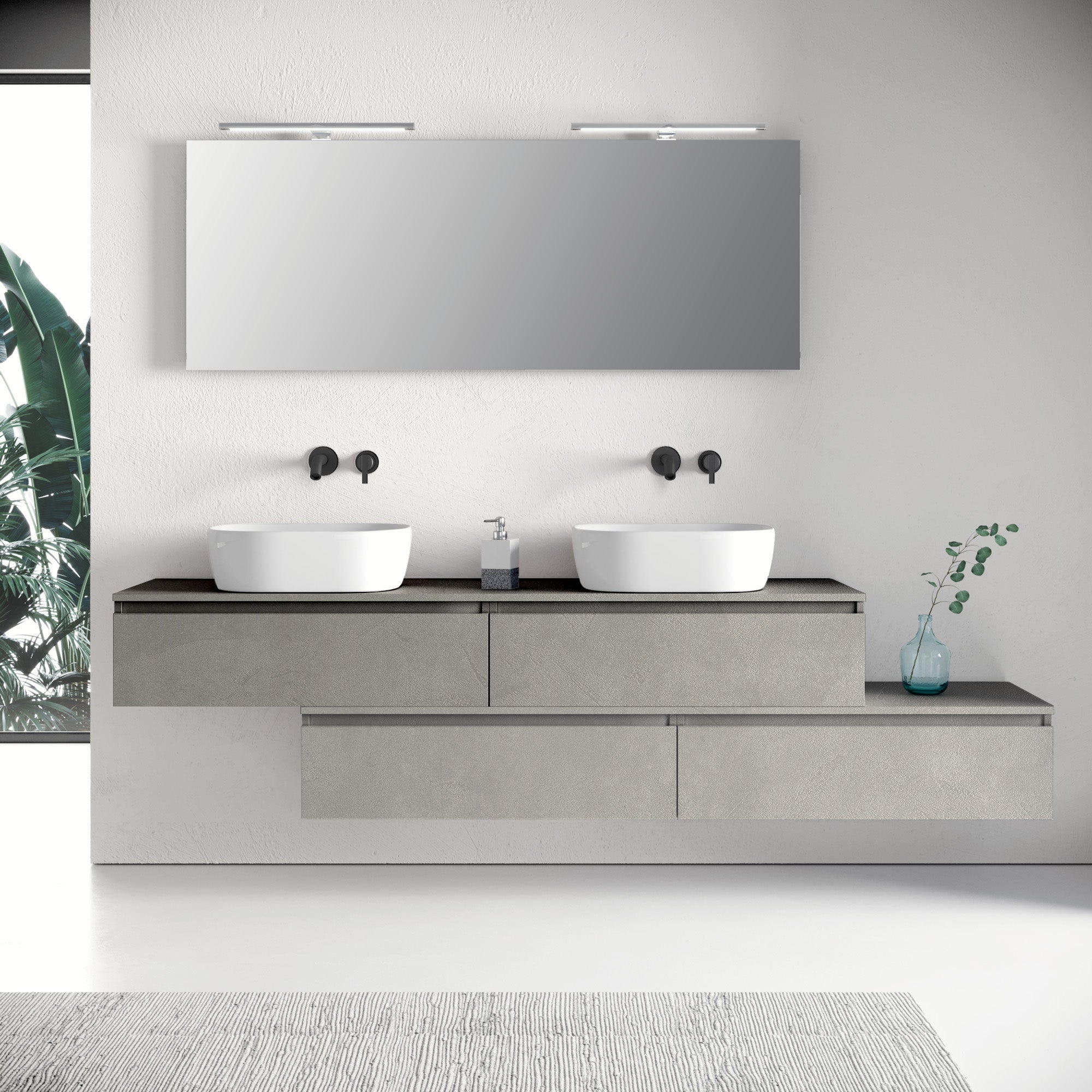 Composizione doppio lavabo YOKA-29 bianco pietra