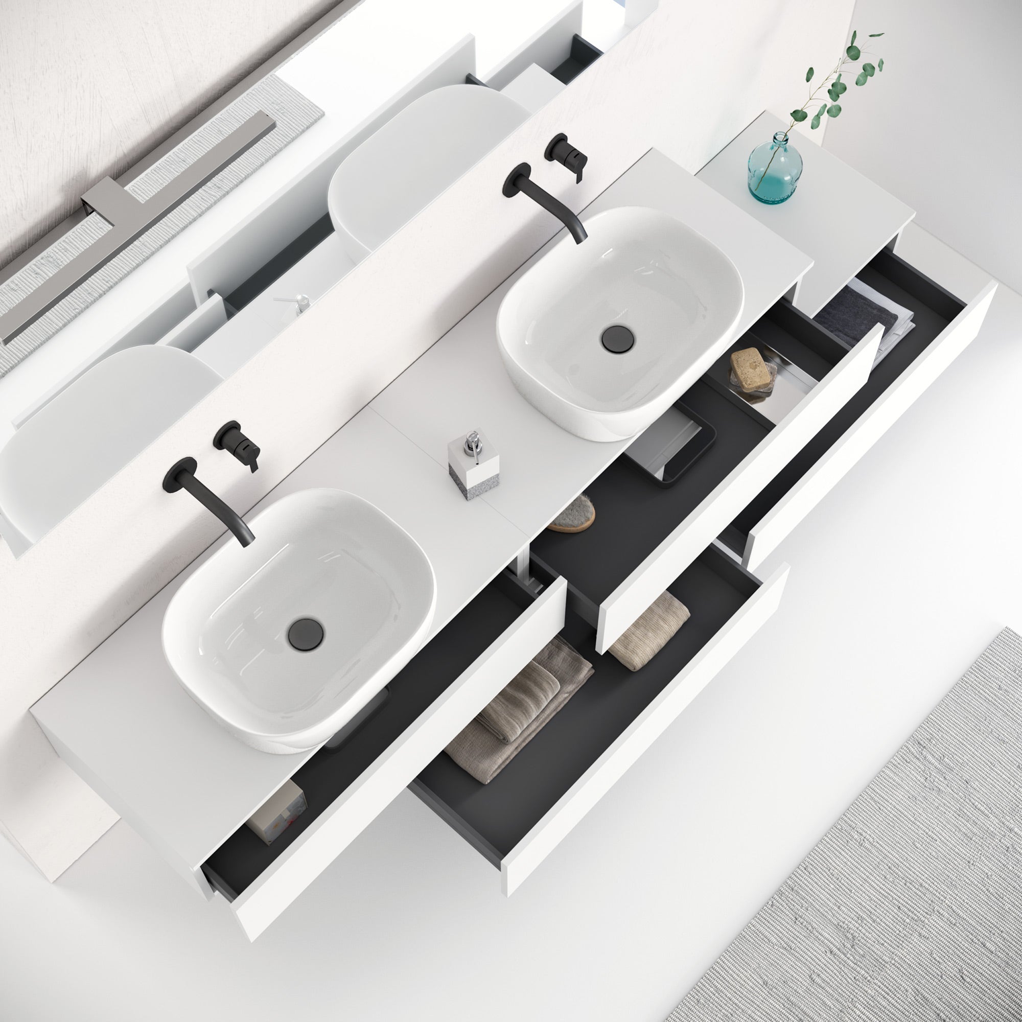 Composizione doppio lavabo 9 pezzi YOKA bianco opaco - 2