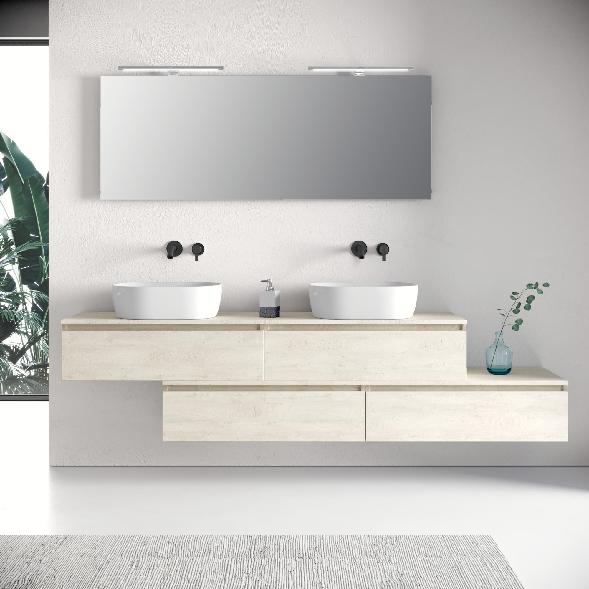 Composizione doppio lavabo 9 pezzi YOKA rovere alaska