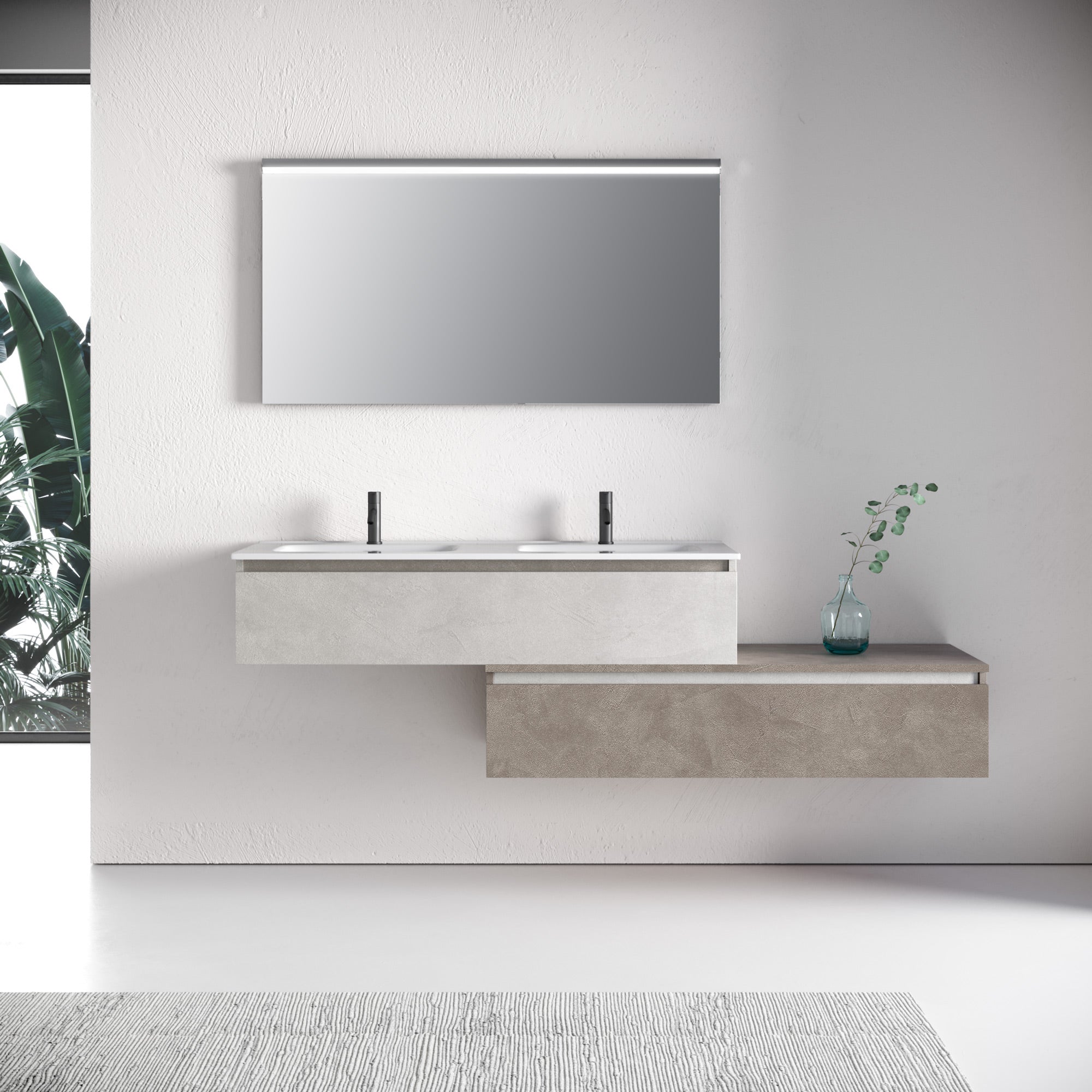 Composizione doppio lavabo 4 pezzi YOKA bianco pietra / avana pietra