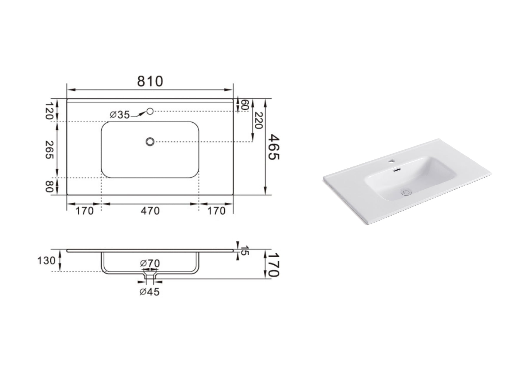 Lavabo da incasso VENERE 80 cm - 2