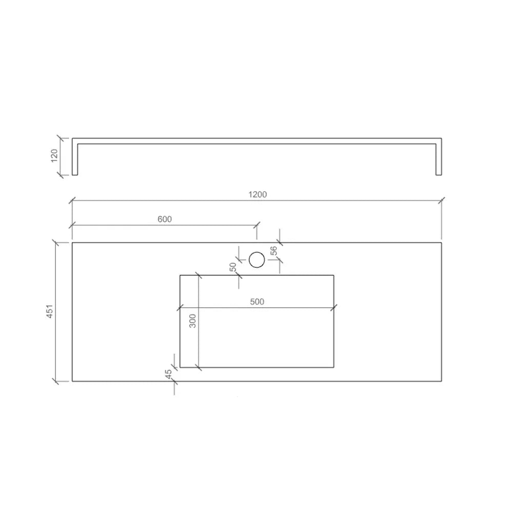 Integrierte Badewannenplatte 120 YOKA Graphit