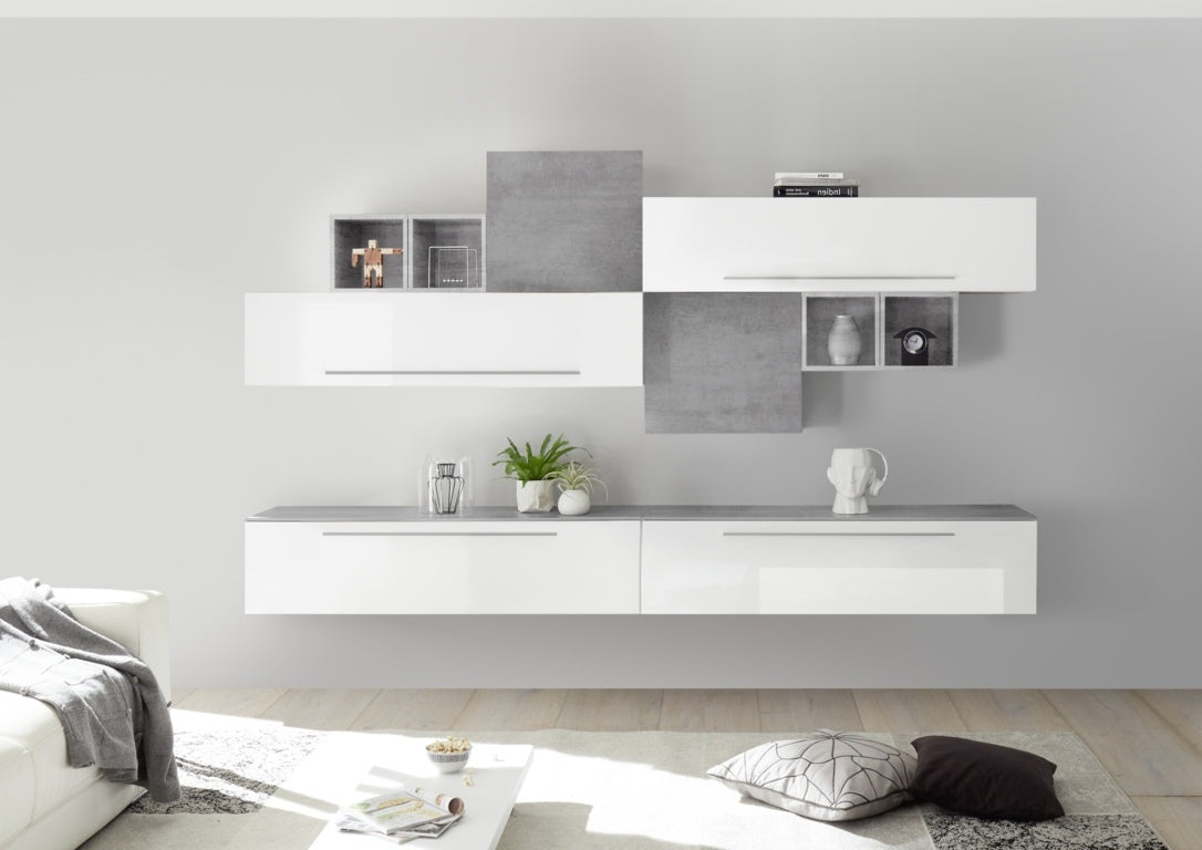 Composizione Living PATH 2 bianco/cemento