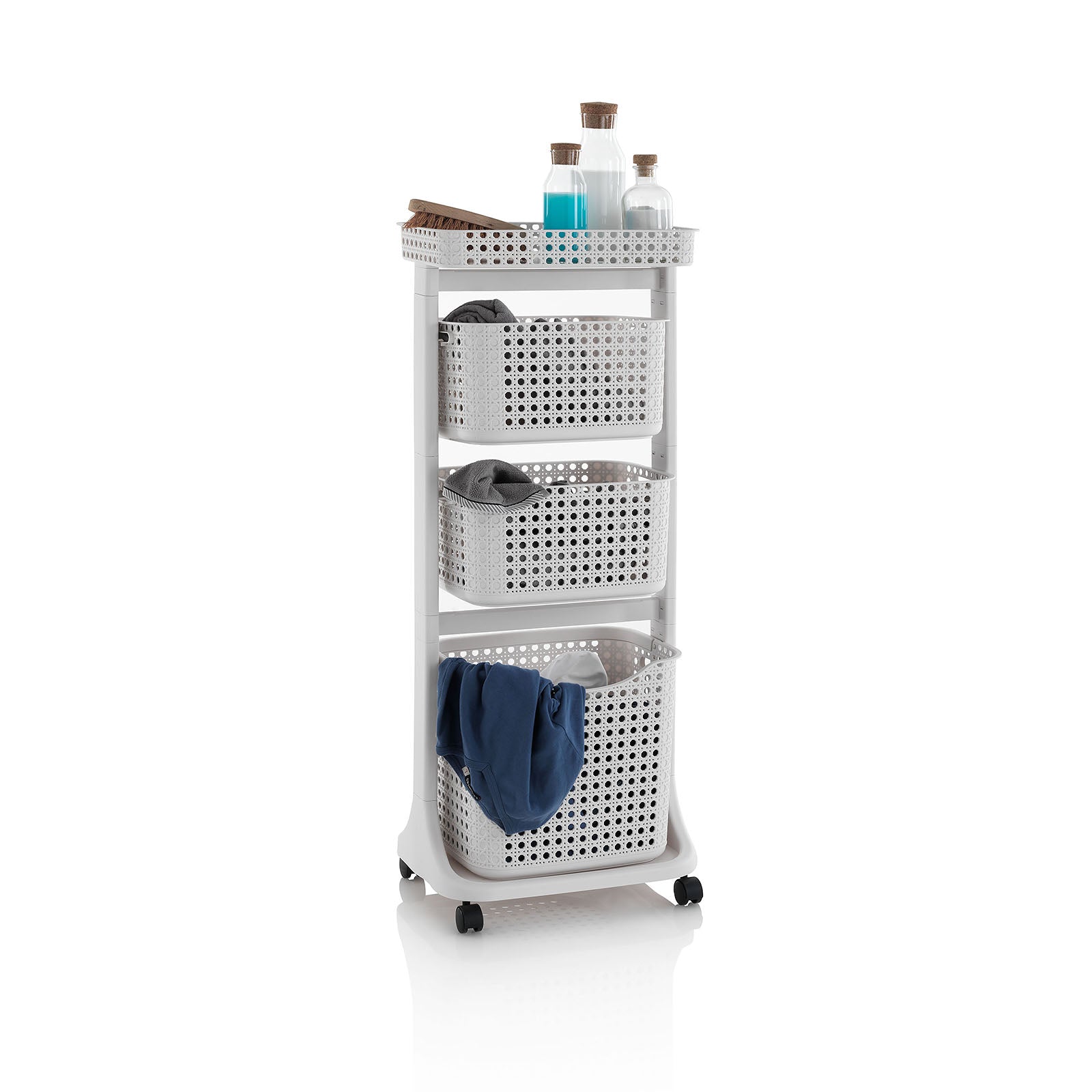 Carrello lavanderia 3 cesti HUY beige cesto basso - 2