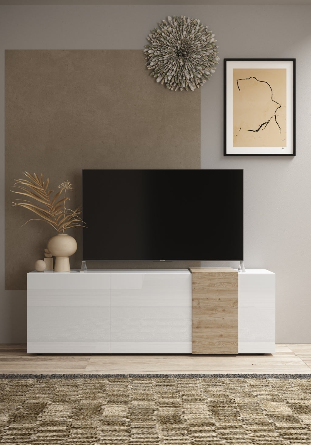 TV stand TAO white honey oak 180cm doors