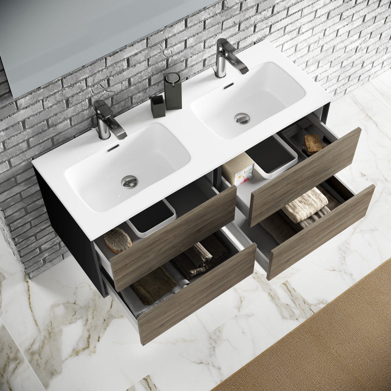 Composizione doppia vasca 4 pezzi AGO rovere cenere - 2