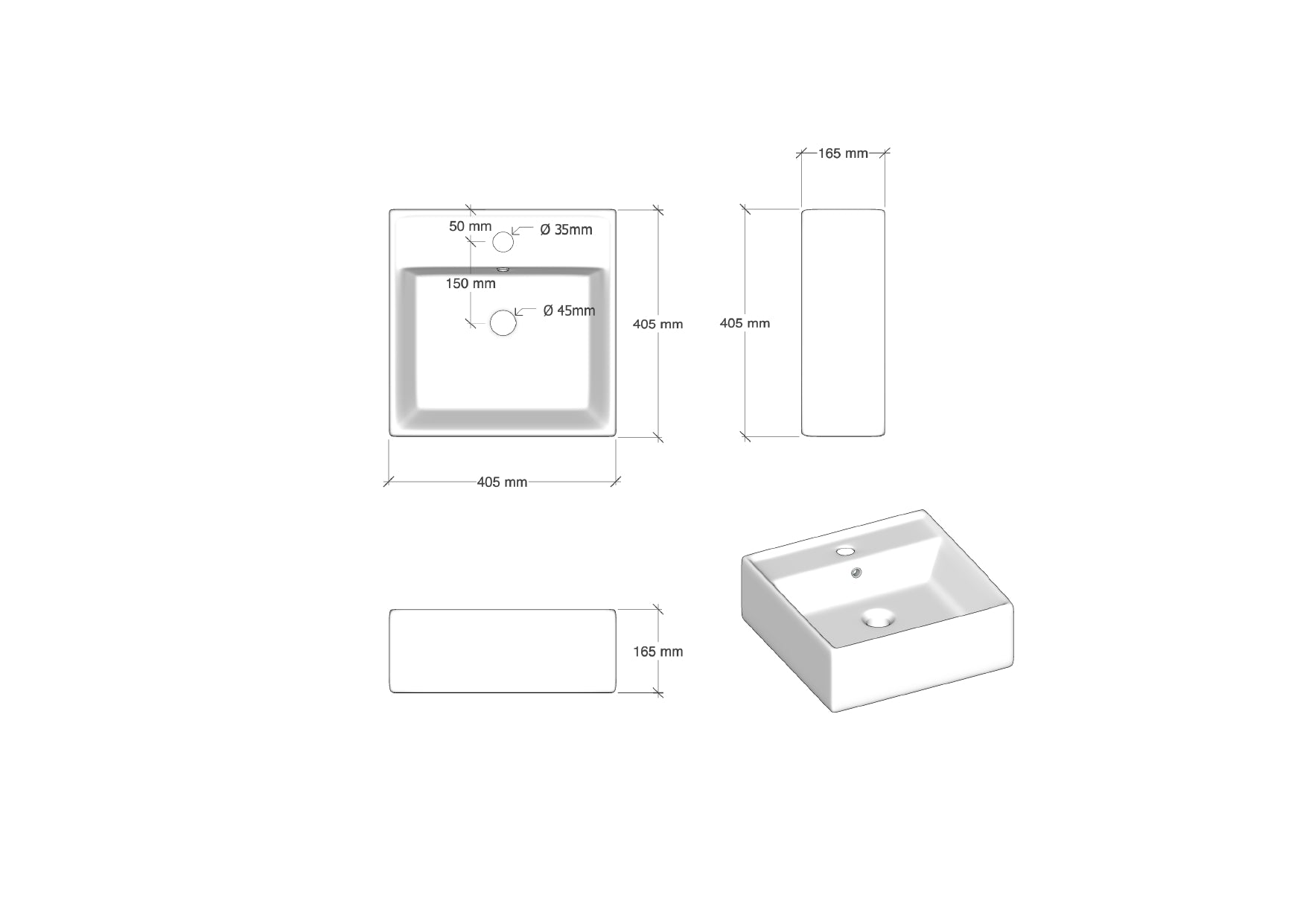 ATHENE 41 x 41 countertop washbasin