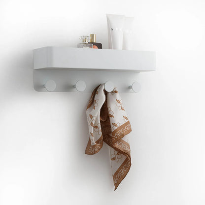 Shelf for objects with white LOU coat hanger