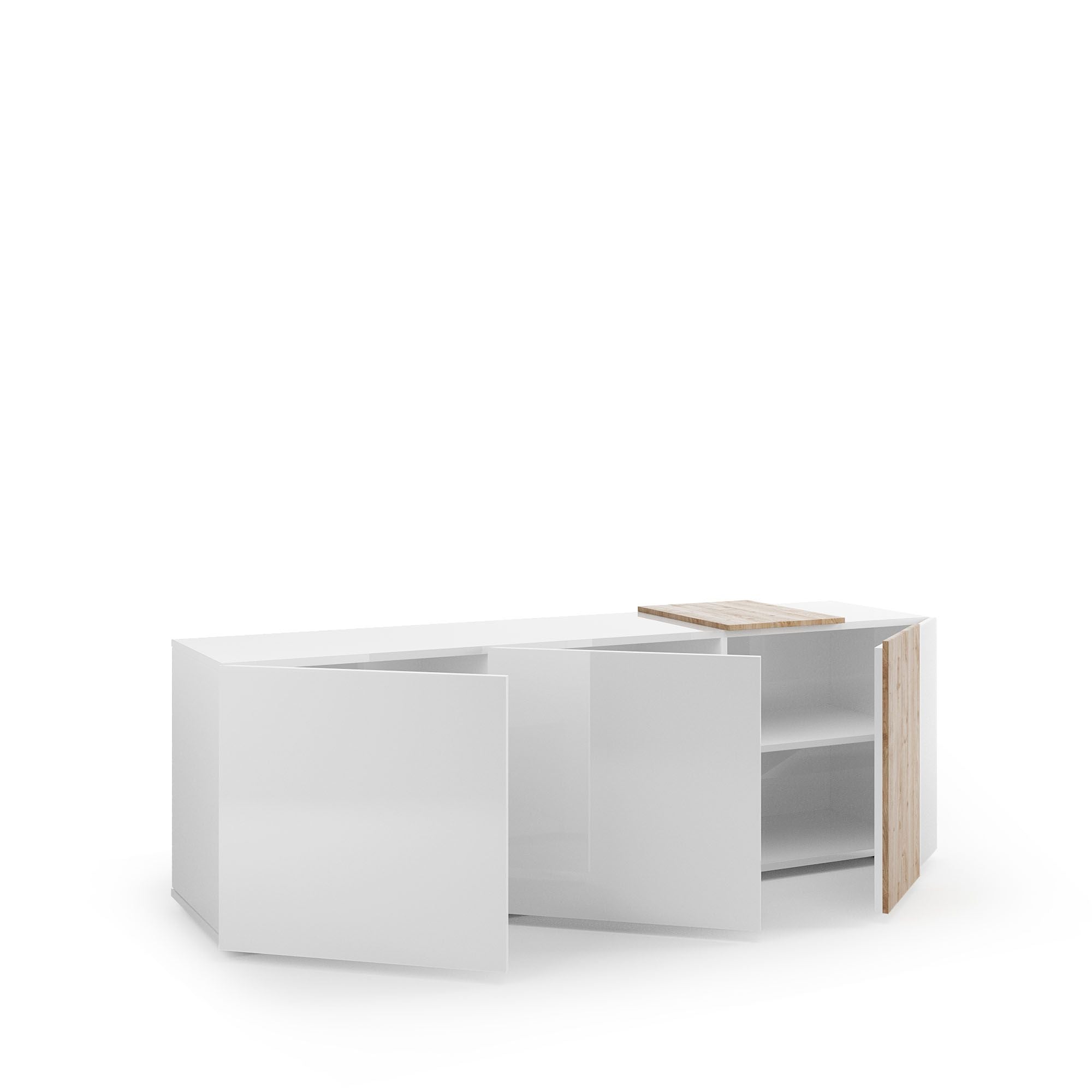 TAO TV-Ständer aus weißer Honigeiche, 180 cm, 3 Türen