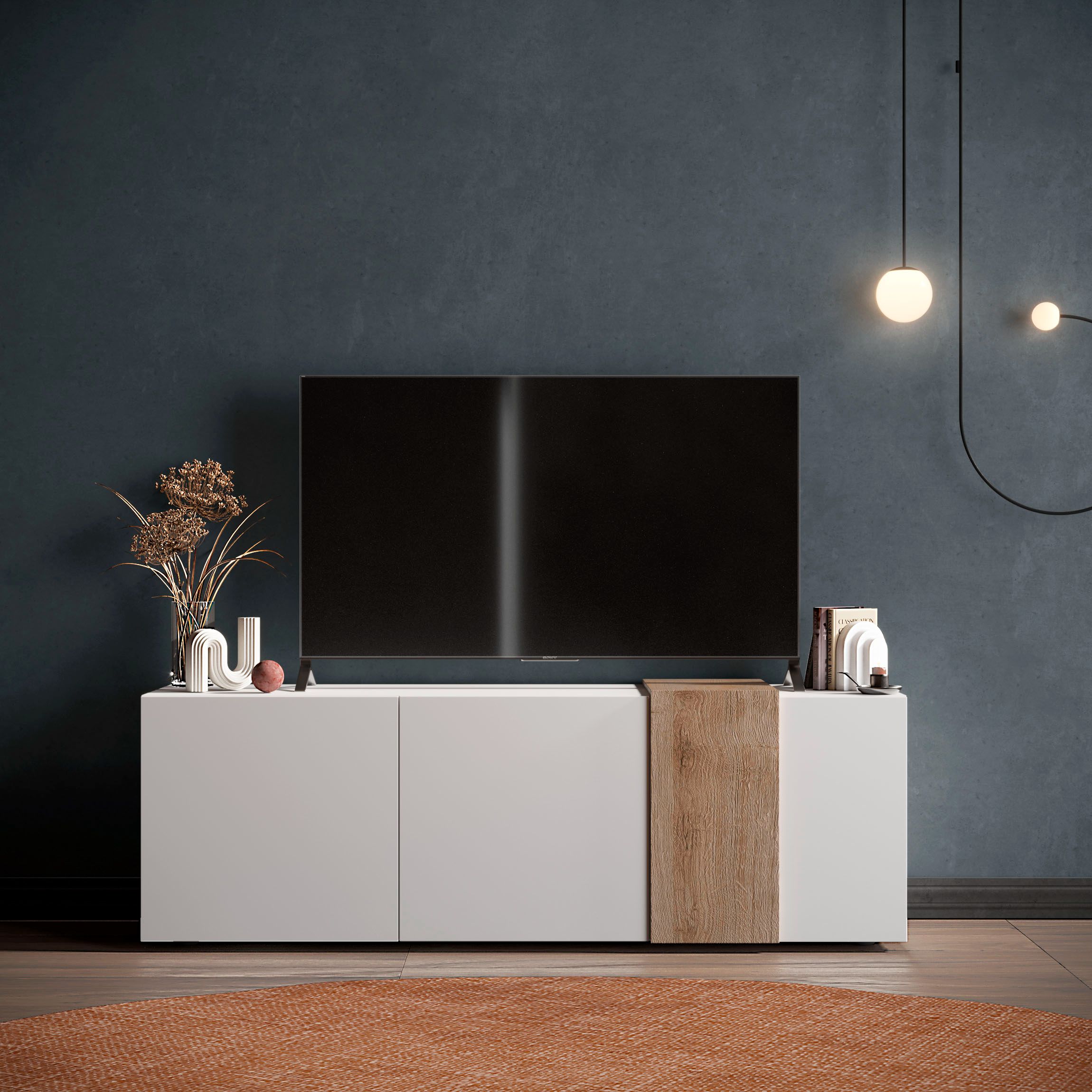 TAO TV-Ständer aus weißer Honigeiche, 180 cm, 3 Türen