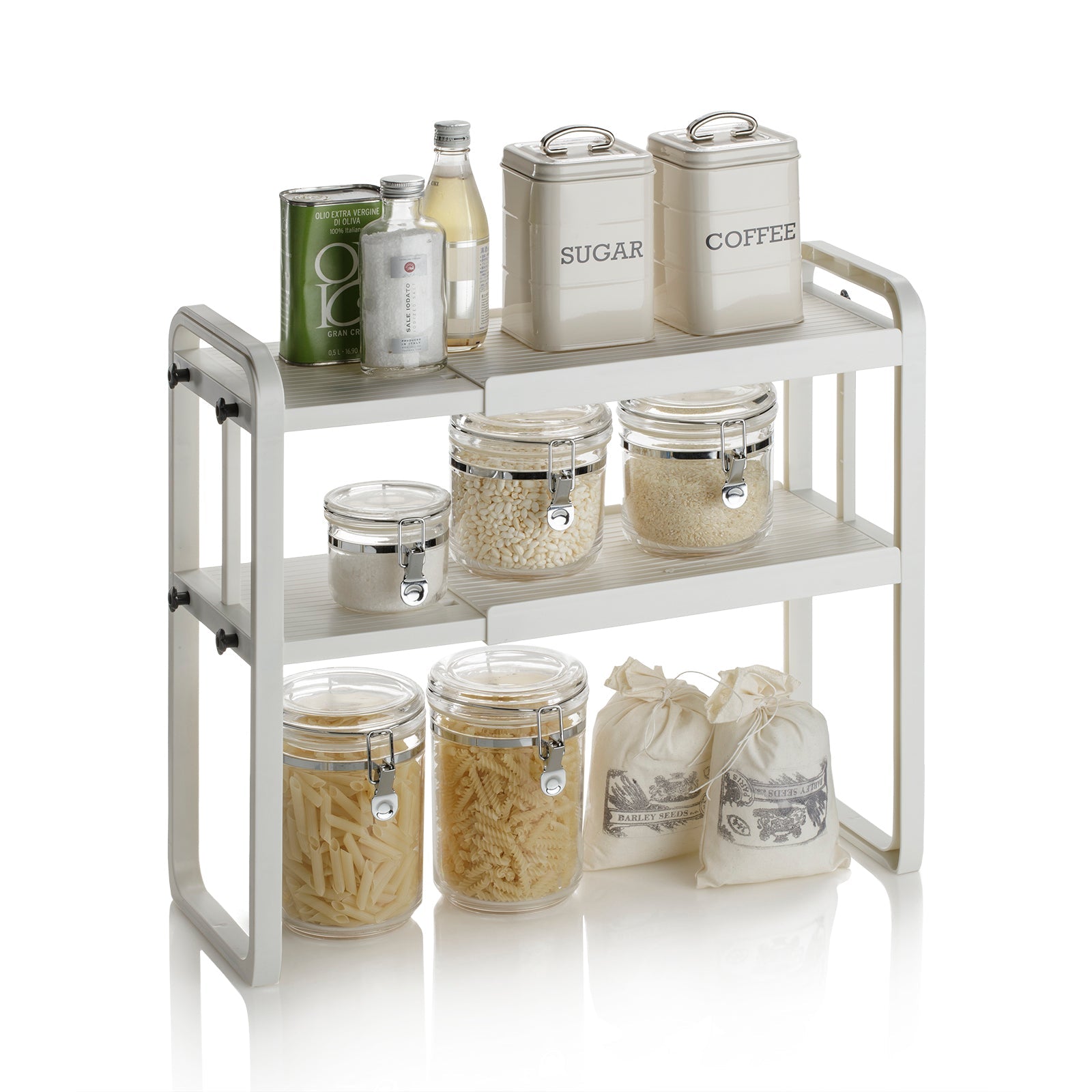 Organizzatore A 2 Ripiani In Acciaio Per Cucina E Bagno - Scaffale Multiuso Porta Spezie, Cosmetici, Tisane - Bianco