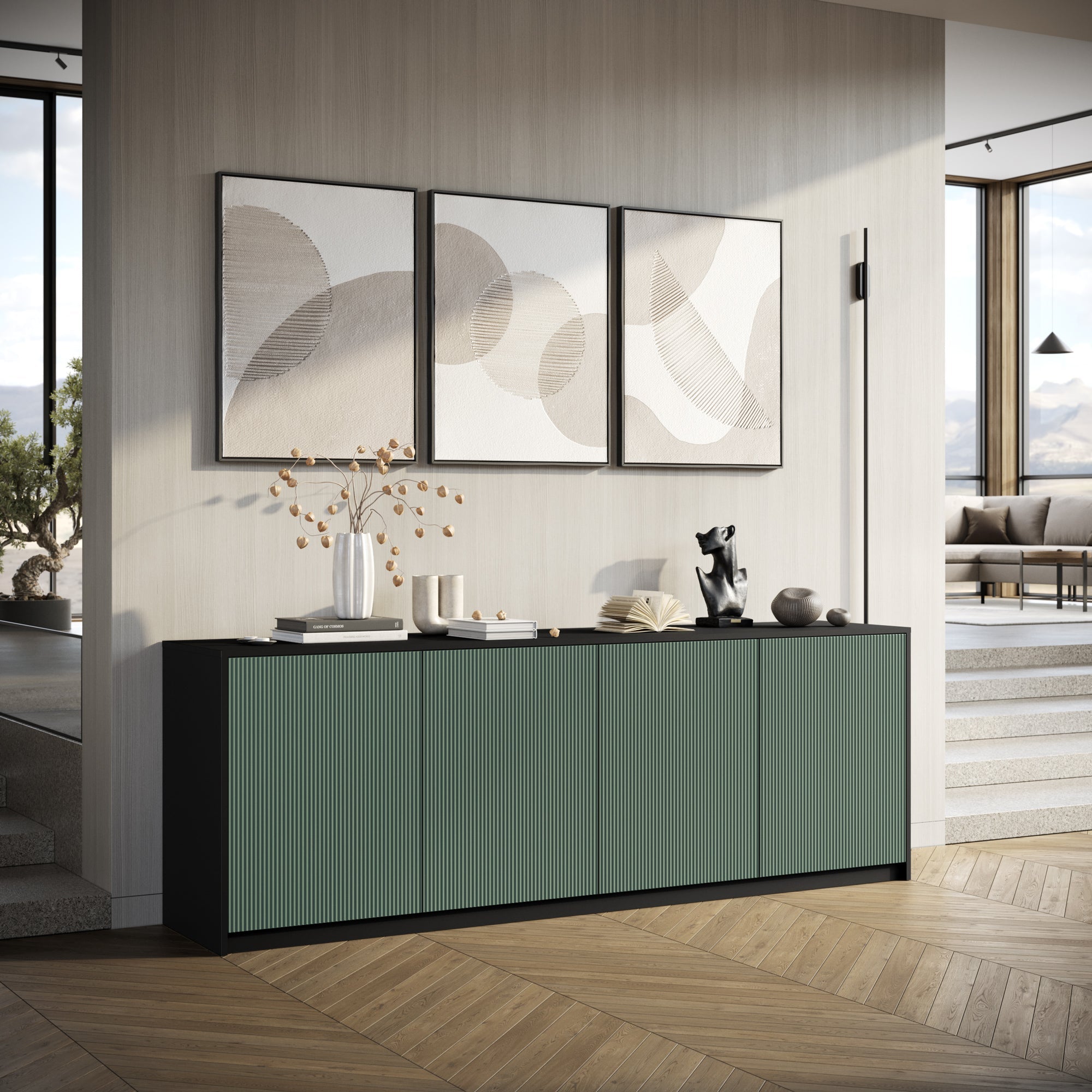 LULLABY 4-door buffet black/sage green
