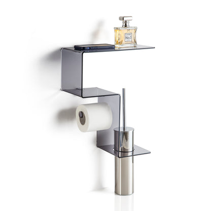 ACHILLE smoked multifunctional wall mounted bathroom shelf